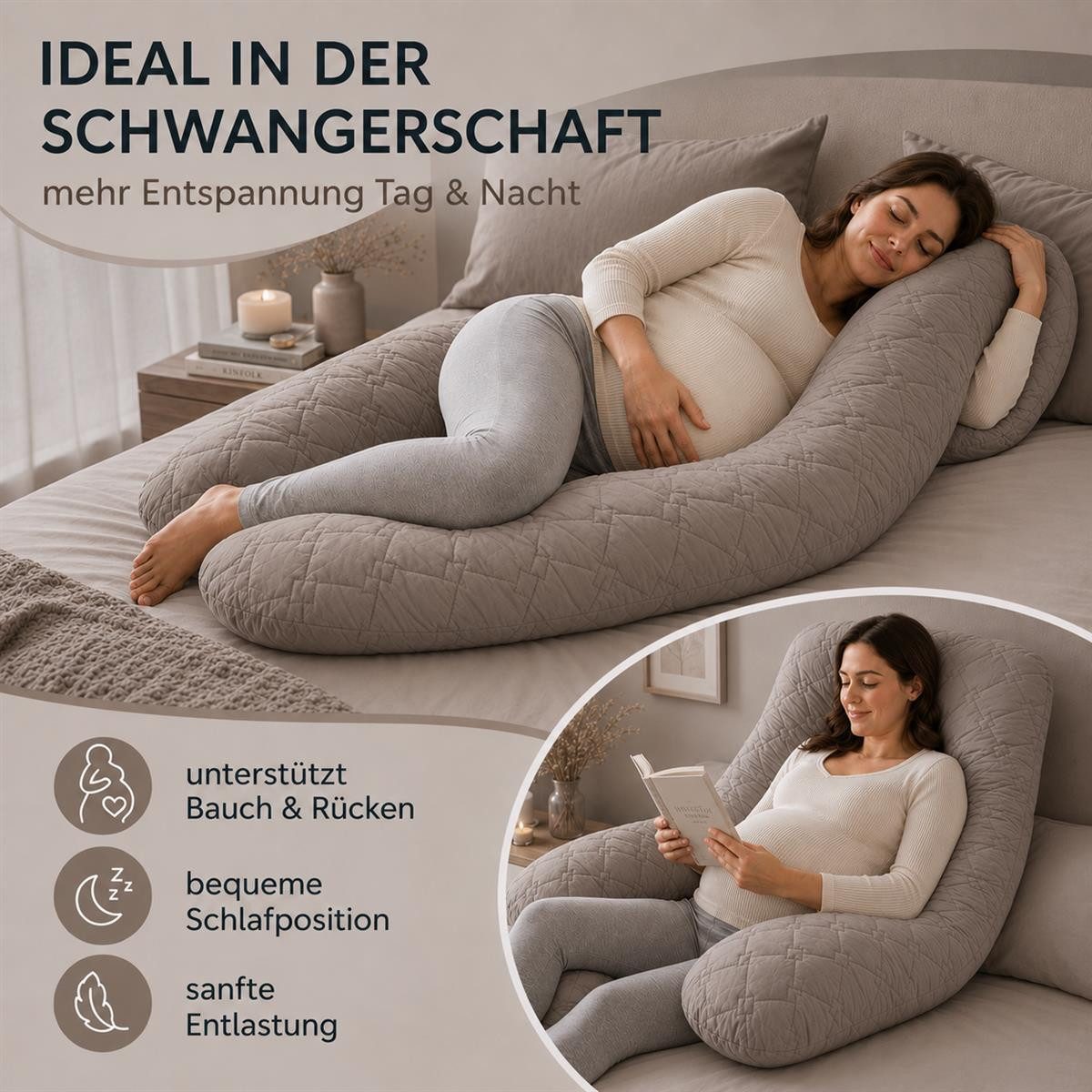SEI Design Seitenschläferkissen Schwangerschaftskissen U-Form Seitenschläferkissen Komfortkissen XXL, Seitenschläferkissen mit Bezug, 1-tlg., Schwangerschaftski – Bild 4 von 5