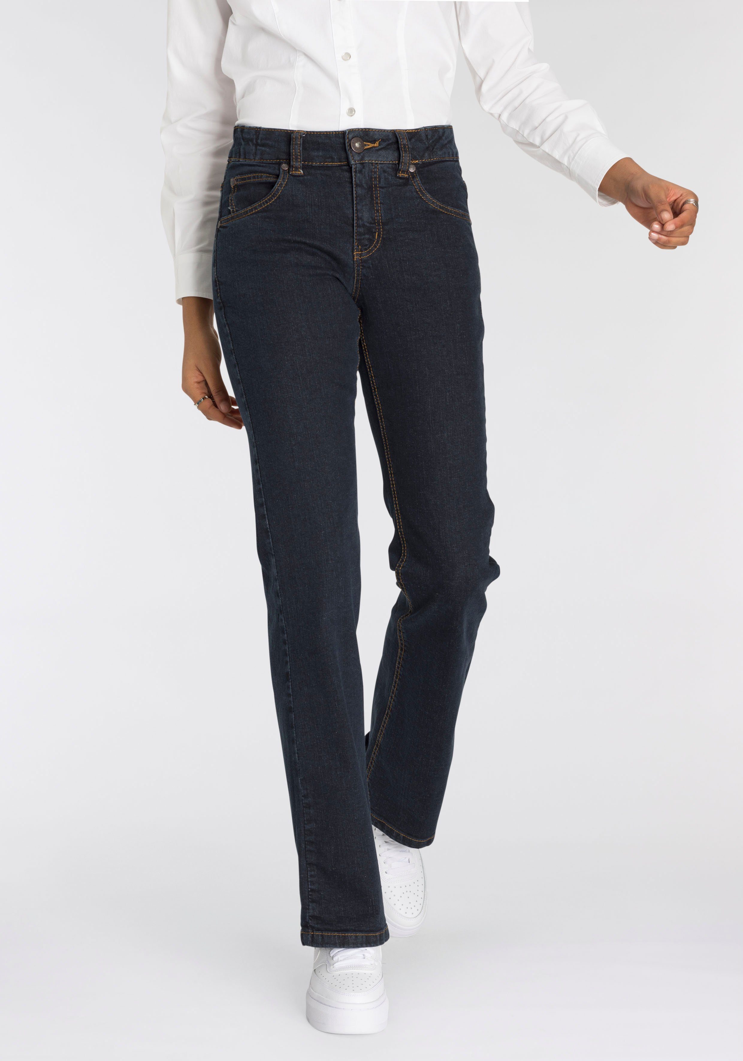 Arizona Bootcut-Jeans Bund mit seitlichem Gummizugeinsatz High Waist rinsed