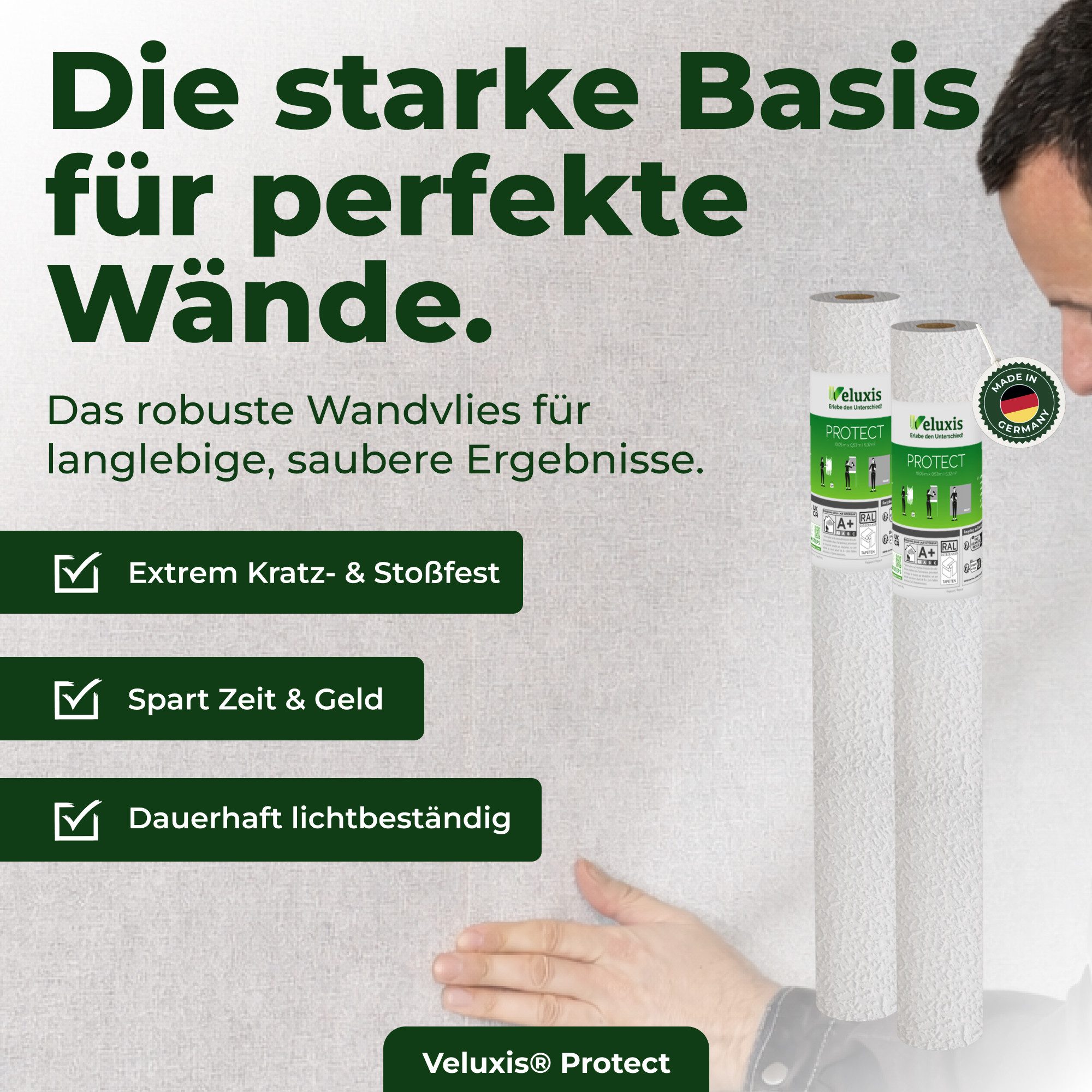 Veluxis Malervlies Vliestapete Protect, extrem kratz- & stoßfest, rissüberbrückend, leicht zu reinigen