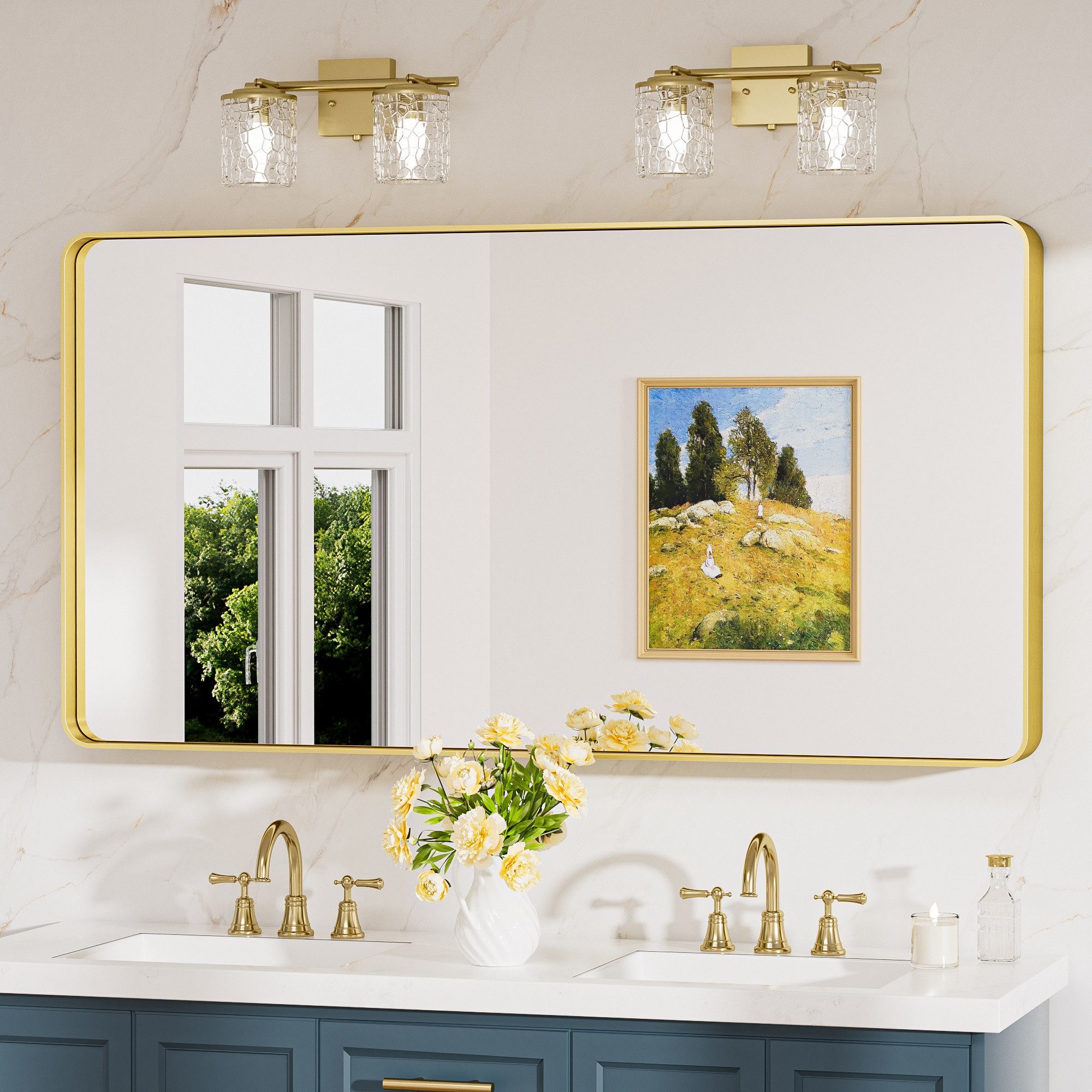 Keonjinn Wandspiegel Badezimmer Spiegel mit Metallrahmen, Gehärtetem Glas Badspiegel (Montage quer & hoch), Rechteckiger Spiegel für Badezimmer, Wohnzimmer, Schlafzimmer