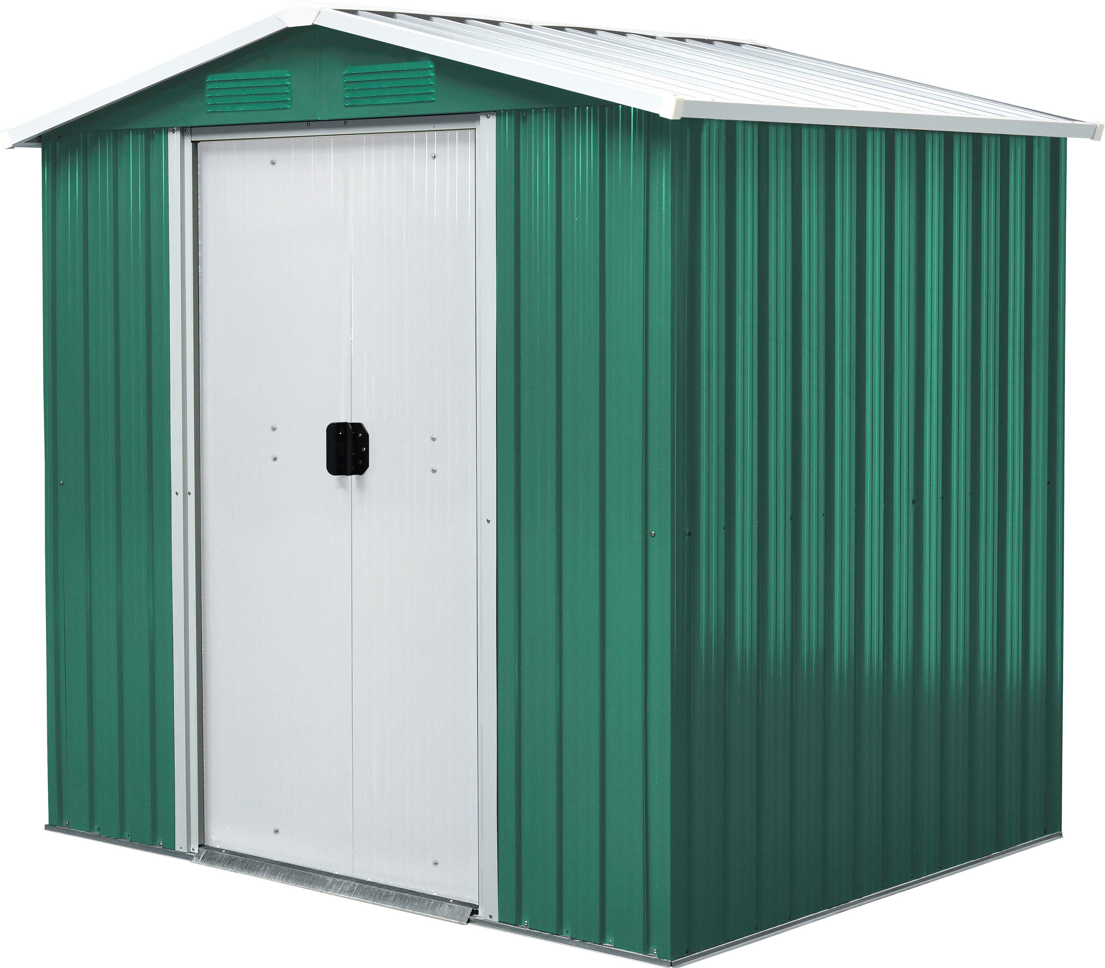 Pergart Gerätehaus Köln II 65, BxT: 184x119 cm, Metall, mit Satteldach und integrierter Schiebetür, tanne/creme