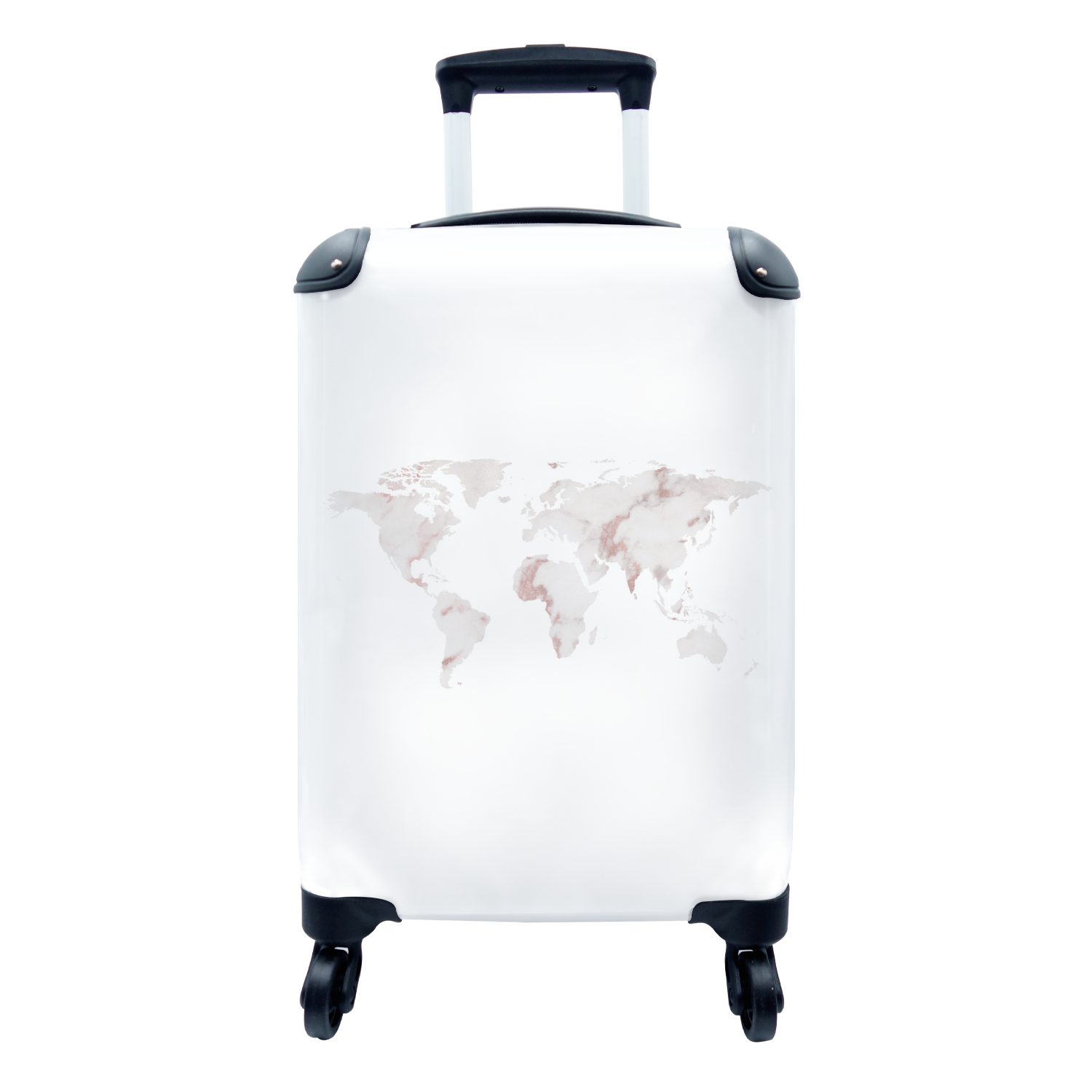 MuchoWow Handgepäckkoffer Weltkarte - Marmor - Weiß, 4 Rollen, Reisetasche mit rollen, Handgepäck für Ferien, Trolley, Reisekoffer