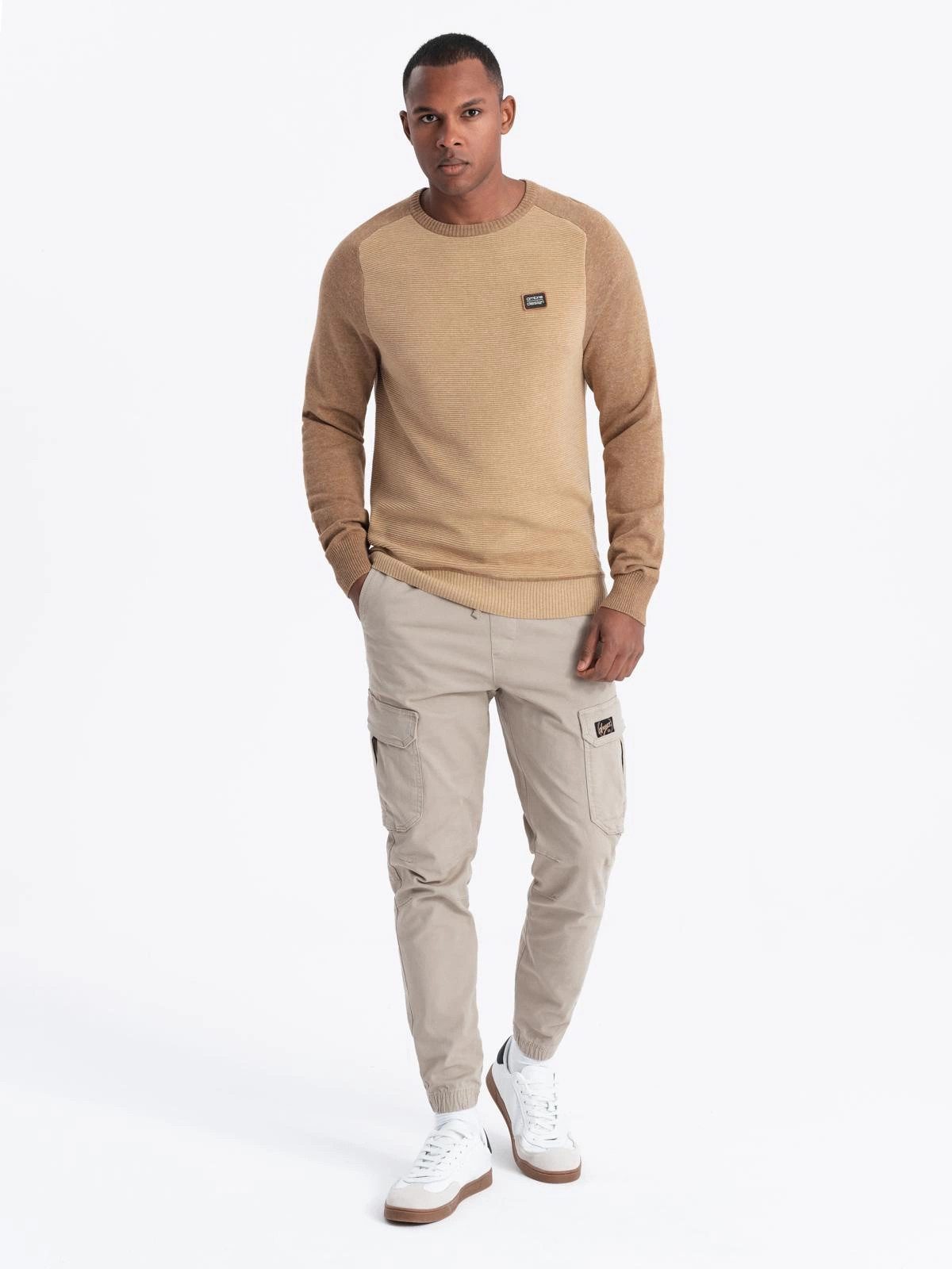 OMBRE Strickpullover Herrenpullover aus Baumwolle mit Aufnäher und Raglanär günstig online kaufen