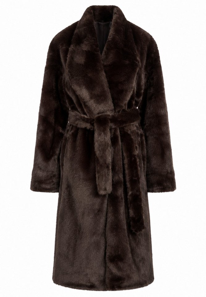 Cherry KoKo Fellimitatmantel Damen Kunstfellmantel One Size mit Bindegürtel und Hakenverschluss