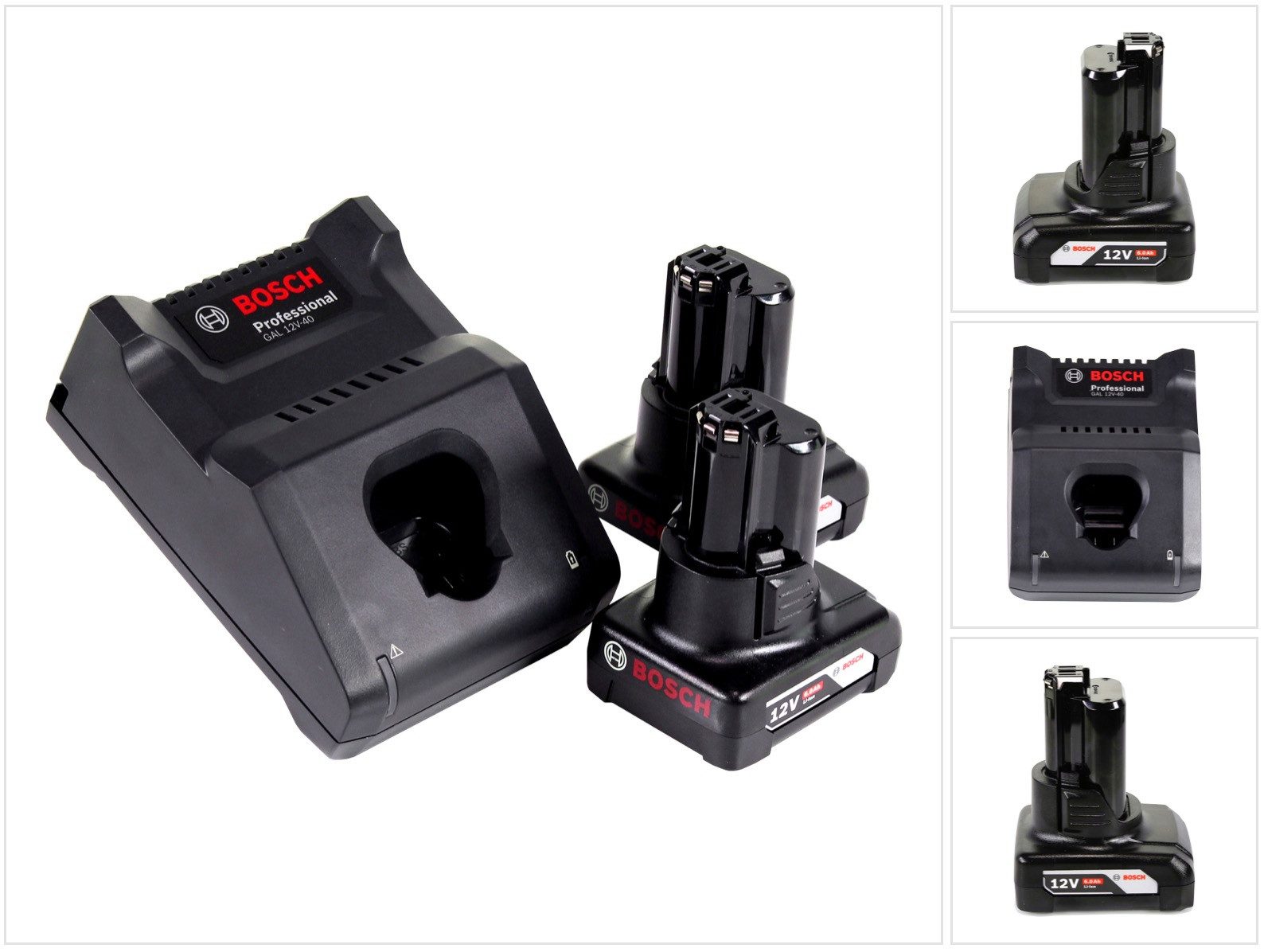 Bosch Professional Starter Set mit 2x GBA 12 V 6,0 Ah Akku + GAL 12V-40 Professional Sch Akkupacks