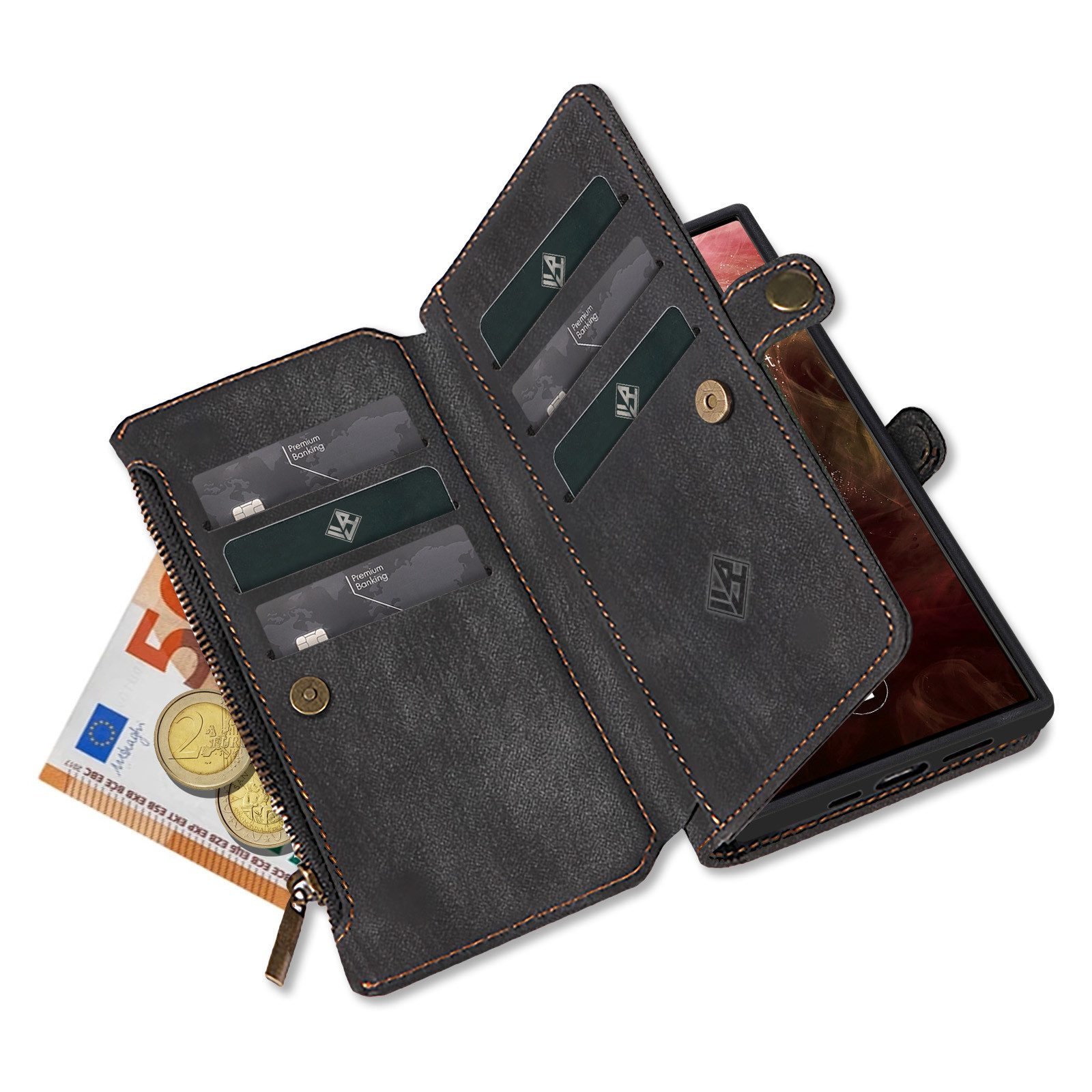 Tec-Expert Handyhülle Geldbörse Hülle mit RFID Schutz für Samsung Galaxy S26 Ultra, Klapphülle Cover Case mit Kartenfach Geldfach Münzfach – Bild 5 von 5