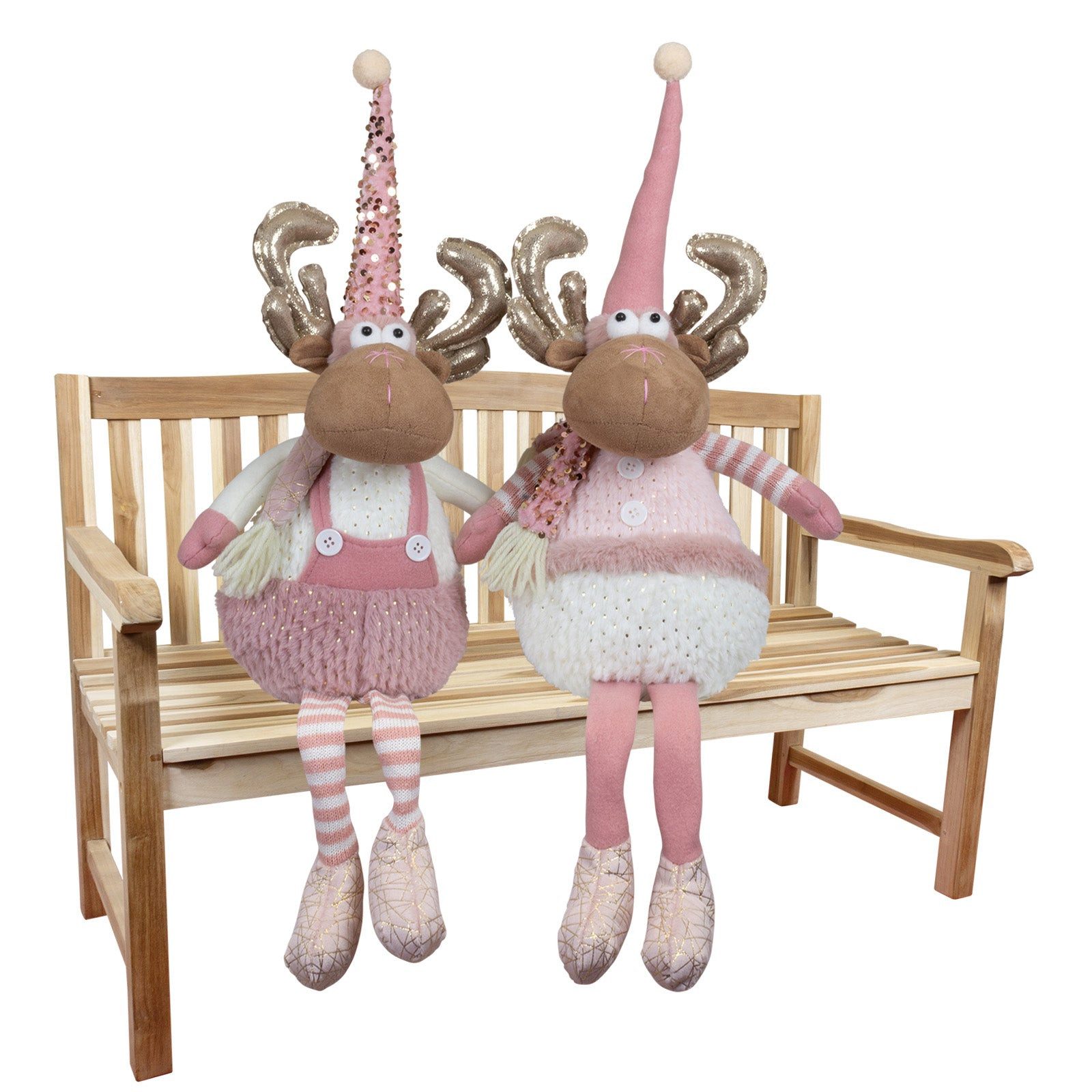 Christmas Paradise Weihnachtsfigur Elch sitzend 36 cm (70 cm) (Rentier, 2 St., Миниатюрные фигурки), Weihnachtsdeko, rosa-weiß