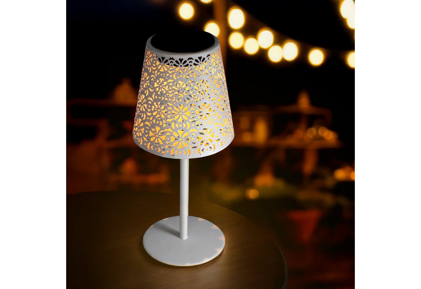 Spetebo LED Dekolicht Metall Tischleuchte weiß im Retro Stil, mit IP44 Spritzwasserschutz, LED fest integriert, warm weiß, Solar betrieben