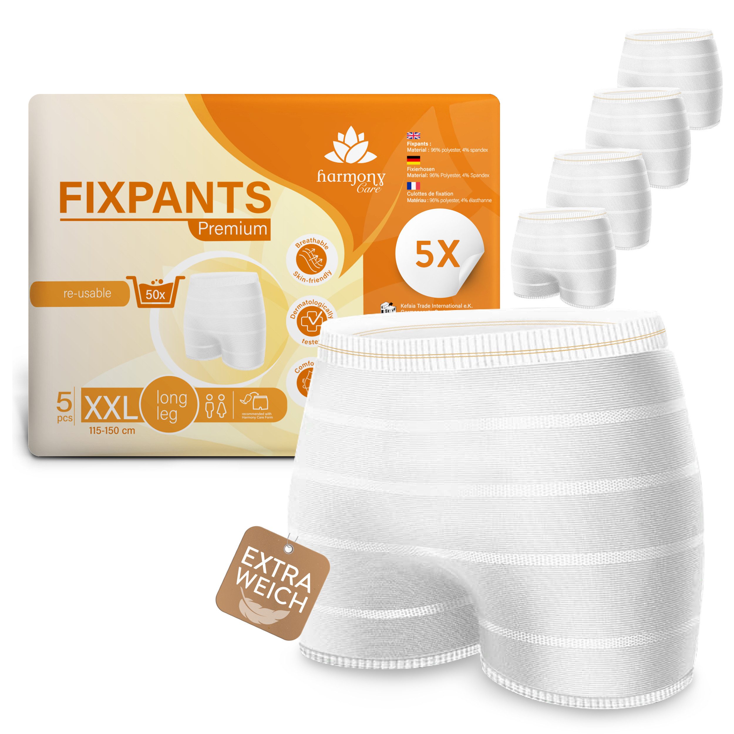 Harmony Care Inkontinenz-Einlage Fixierhosen, XXL Gr., 5-St., extra weich, zuverlässig haltende