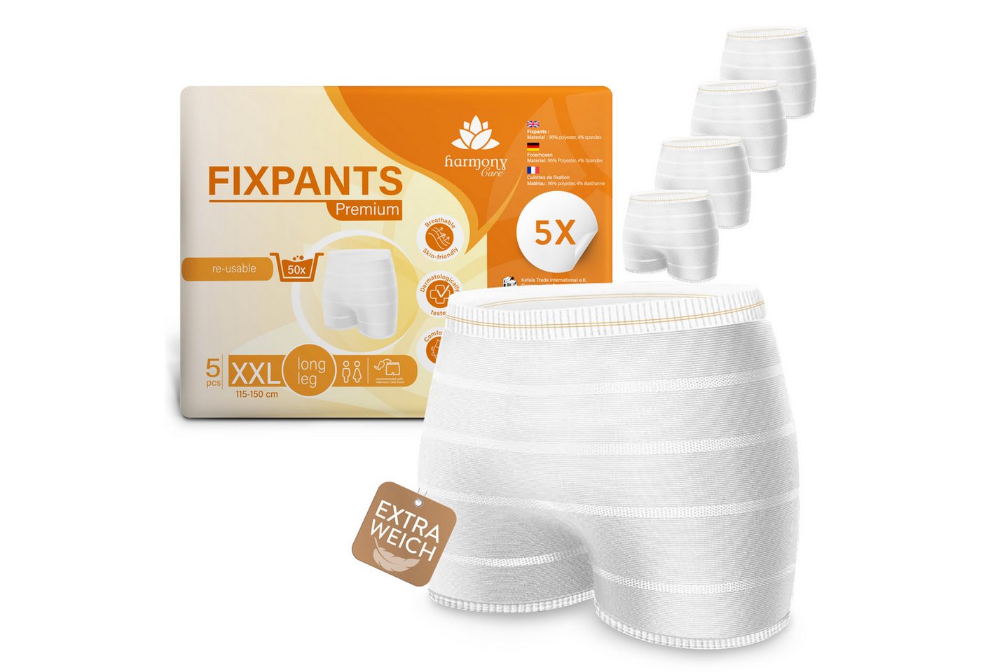 Harmony Care Inkontinenz-Pants Fixpants - extra weiche Inkontinenz- und Wochenbett Unterhose, XXL Gr., 5-St., Wochenbett Unterwäsche extra weich