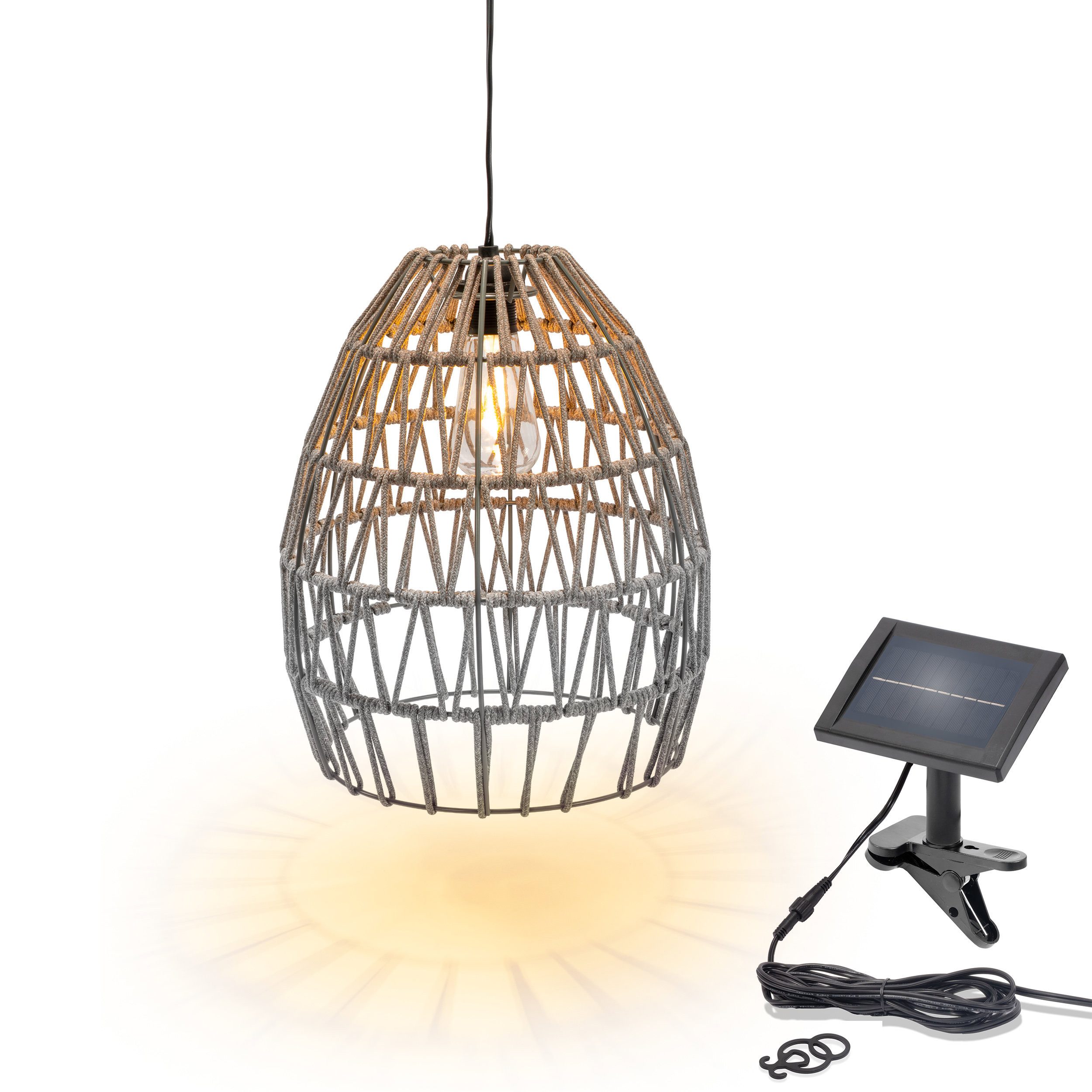 esotec LED-Hängeleuchte Solar Hängeleuchte Sarabu 37x31cm warmweiß Akku Solarmodul IP44 102286, LED fest integriert, warmweiß, solarbetriebene Hängeleuchte