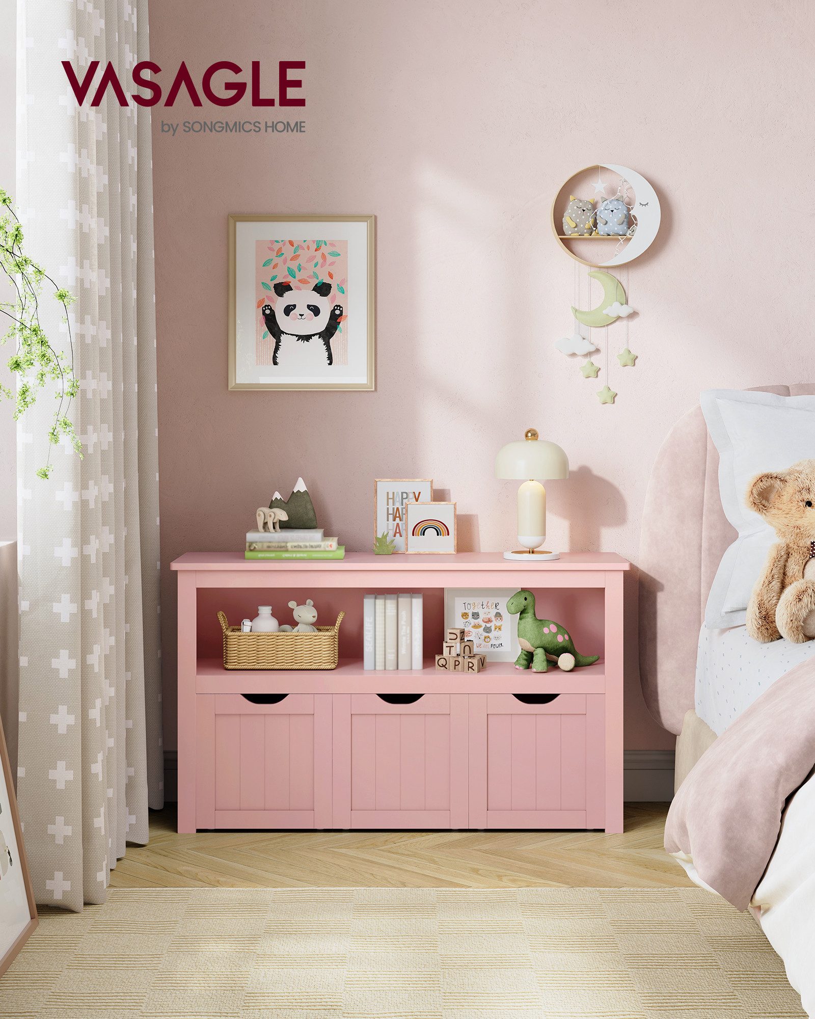 VASAGLE Kinderregal Spielzeugaufbewahrung, Bücherregal Kinder, Spielzeugregal, mit Rollen, 30 x 102 x 60 cm