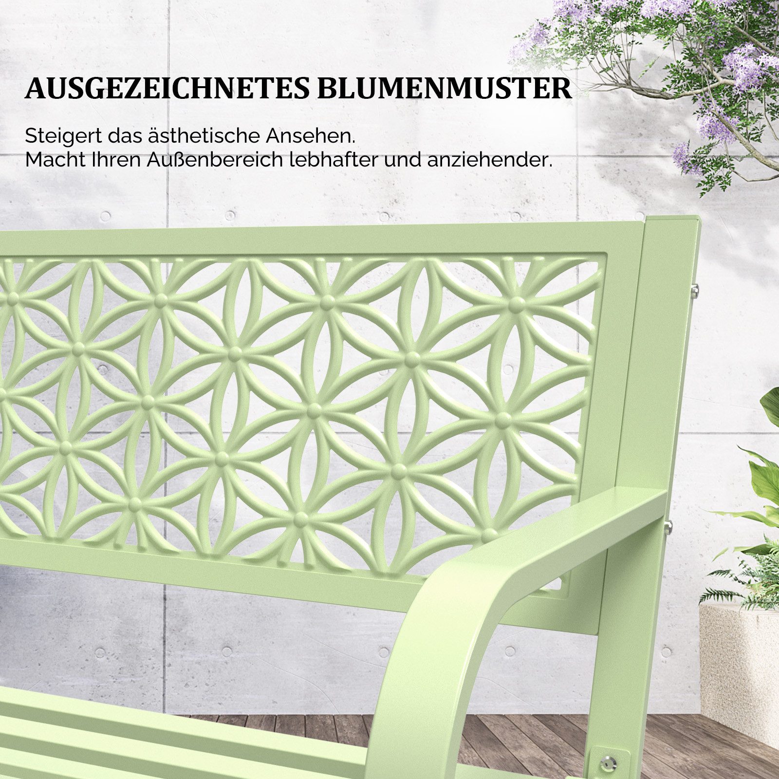 VINGLI Bank Gartenbank Metall, 2-Sitzer, bis 250 KG belastbar (inkl. Anleitung), 2er Bank, Wetterfest, 127 x 61 x 84cm, Grün – Bild 3 von 5