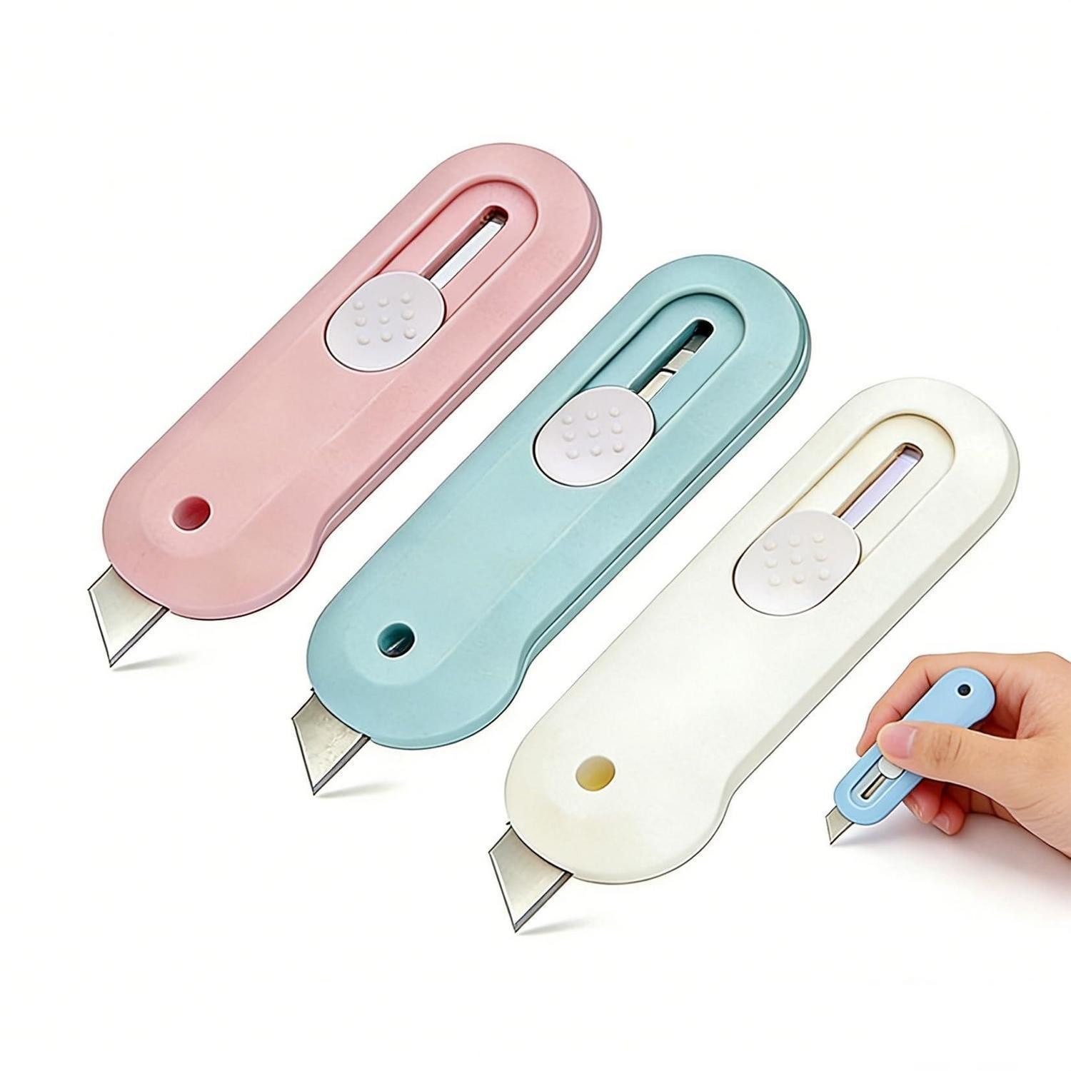LuxusKollektion Cuttermesser Mini Cuttermesser 4er Set einziehbar ABS Stahlblau