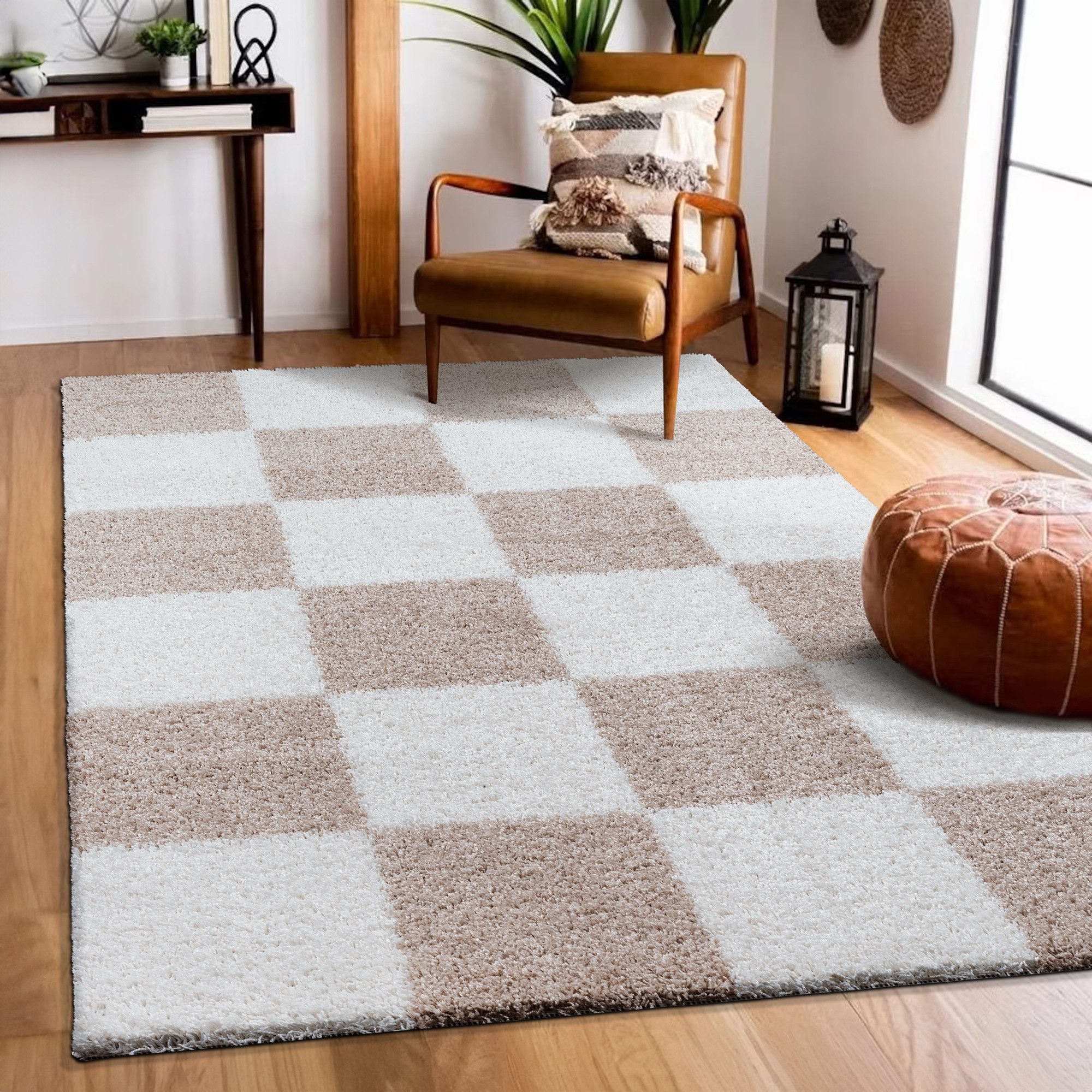 Sanat Hochflor-Teppich Milano 1250, auch als Läufer und in Rund, rechteckig, Höhe: 30 mm, Hochflor, Shaggy, Karo, Wohnzimmer, Schlafzimmer