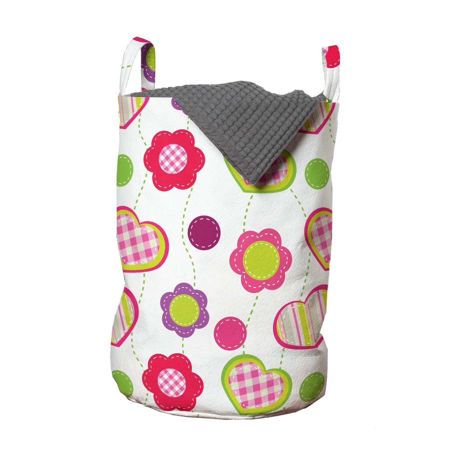 Netzsicher! Abakuhaus Wäschesäckchen Wäschekorb mit Waschsalons, für Retro Kordelzugverschluss Patchwork-Blumen-Herz Griffen