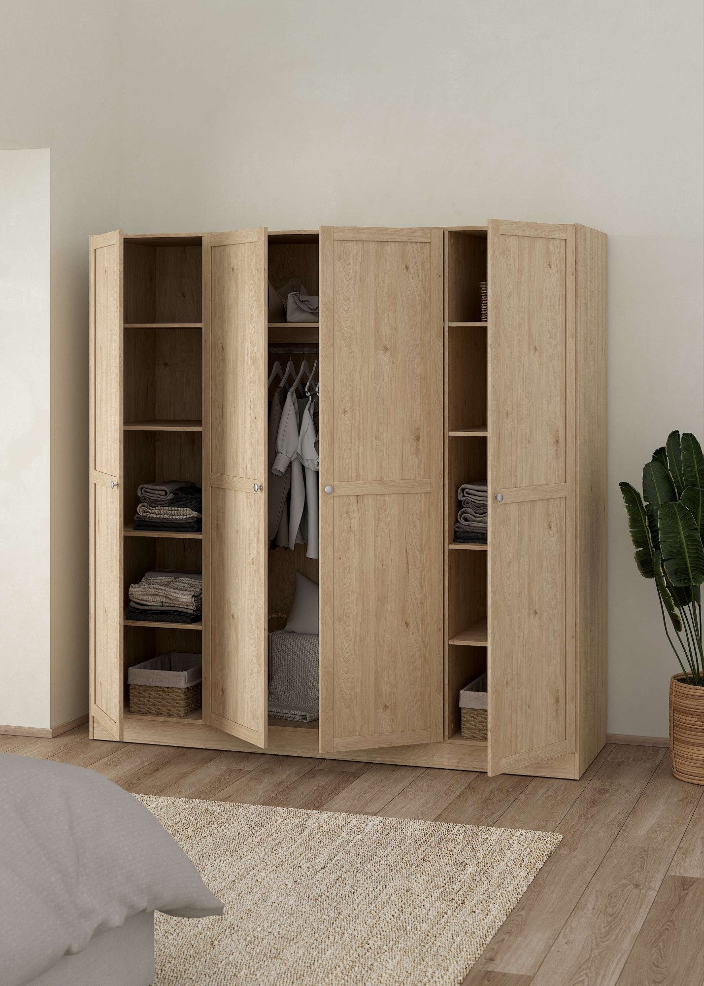 Home affaire Kleiderschrank Billund, skandinavischen Design & viel Stauraum, 2 Breiten 145/195 cm Viel Stauraum mit Böden & Kleiderstange, praktische Aufteilung