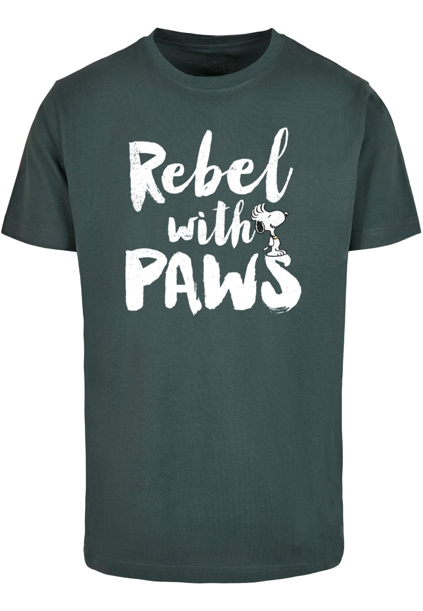 Merchcode T-Shirt Herren (1-tlg) - Rebel T-Shirt Peanuts Round paws Neck bottlegreen with
