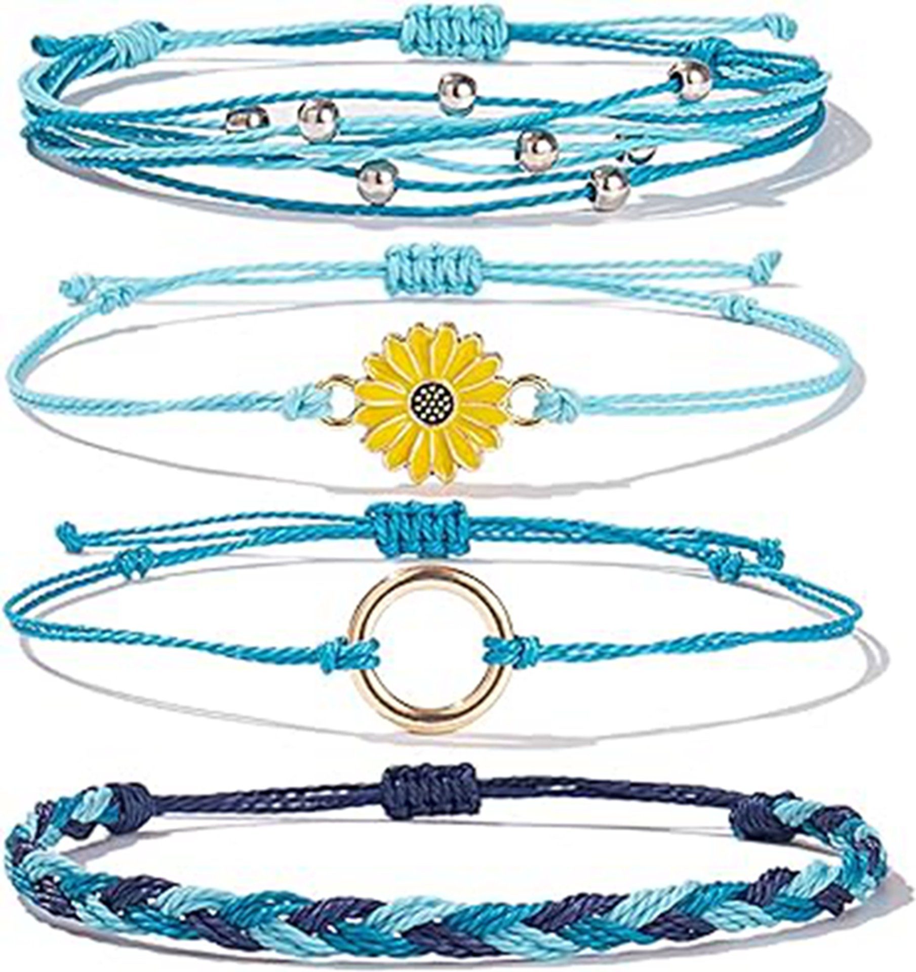 WaKuKa Armband Set 4 glänzende Sonnenblumen-Seilarmbänder, handgewebtes Seil (4-tlg)