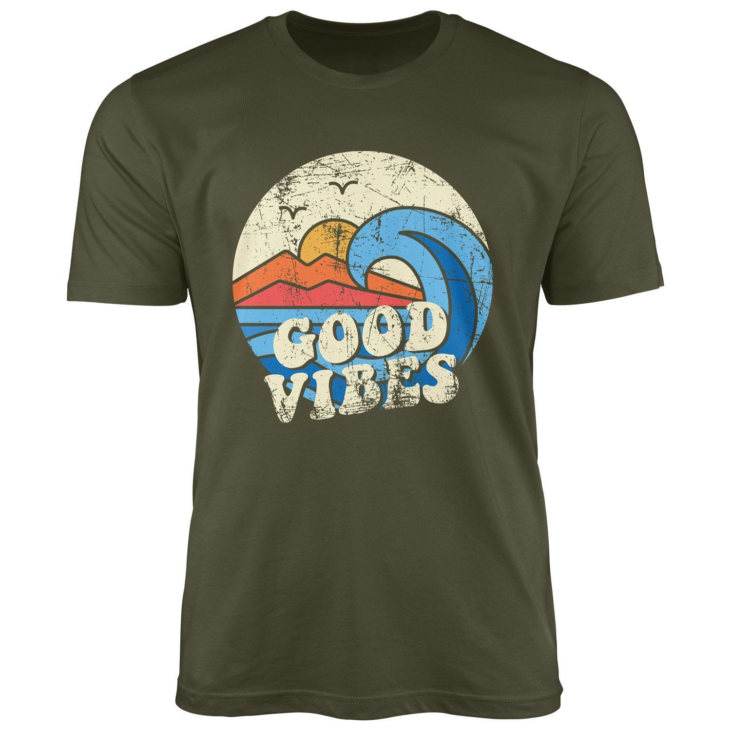Neverless Print-Shirt Herren T-Shirt Good Vibes Welle Hippie Slogan Statement Surf Design mit Print