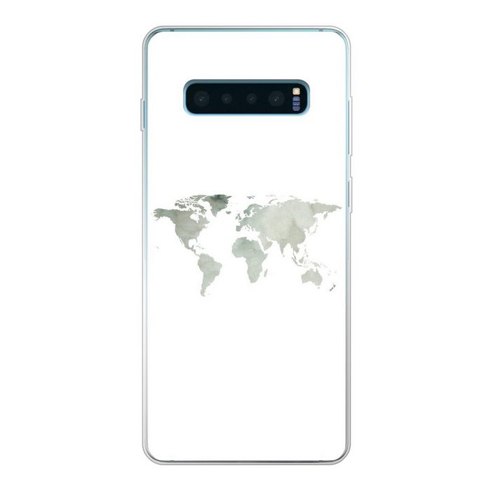 MuchoWow Handyhülle Weltkarte - Grün - Grau Phone Case Handyhülle Samsung Galaxy S10 Lite Silikon Schutzhülle