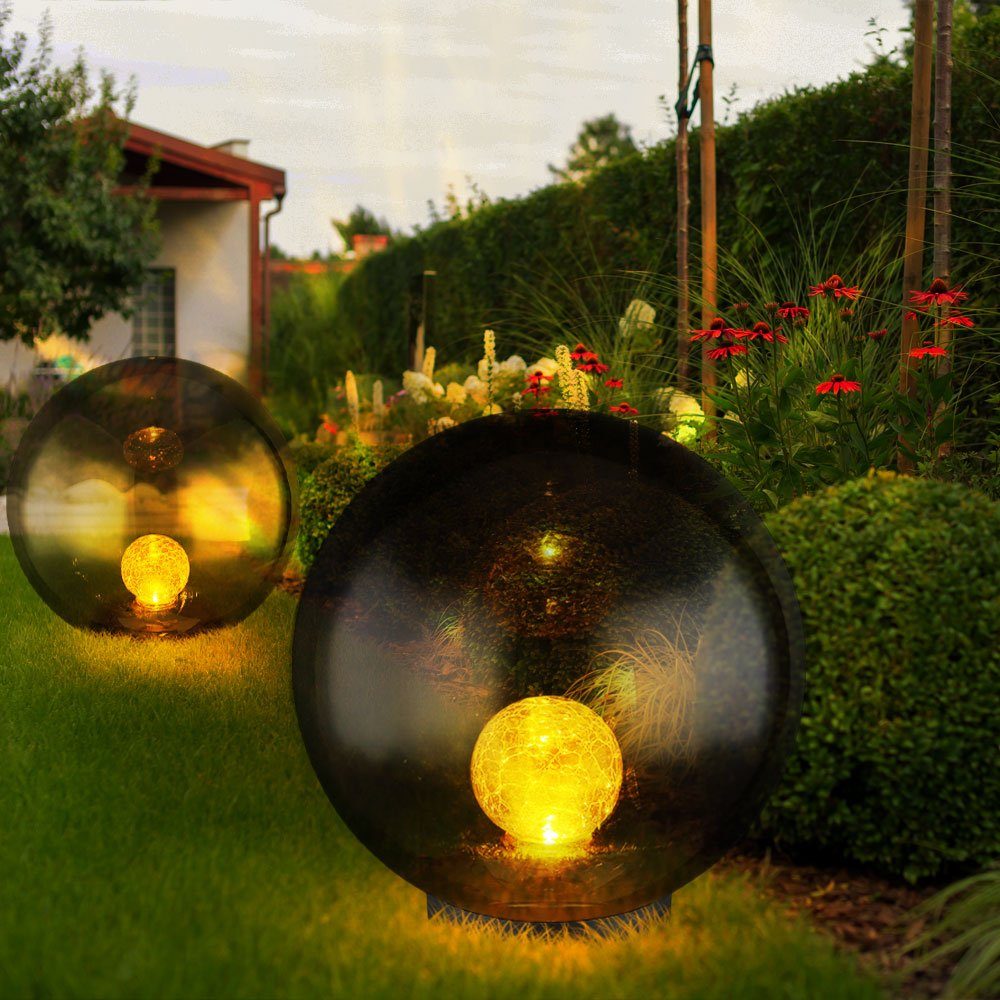 etc-shop LED Solarleuchte, Gartendeko Kugel Solarleuchten für den Garten  rund LED Solar Gartenleuchten Kugel Solarkugel für Außen, Crackle Glas, 1x  LED warmweiß, 2er Set