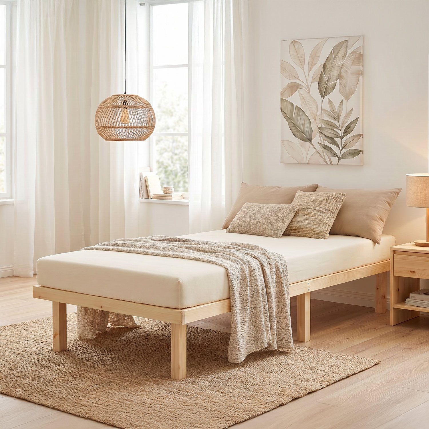 Homestyle4u Palettenbett Einzelbett 90x200 Palettenbett Natur Boden Holz ohne Kopfteil (Set, mit Lattenrost)
