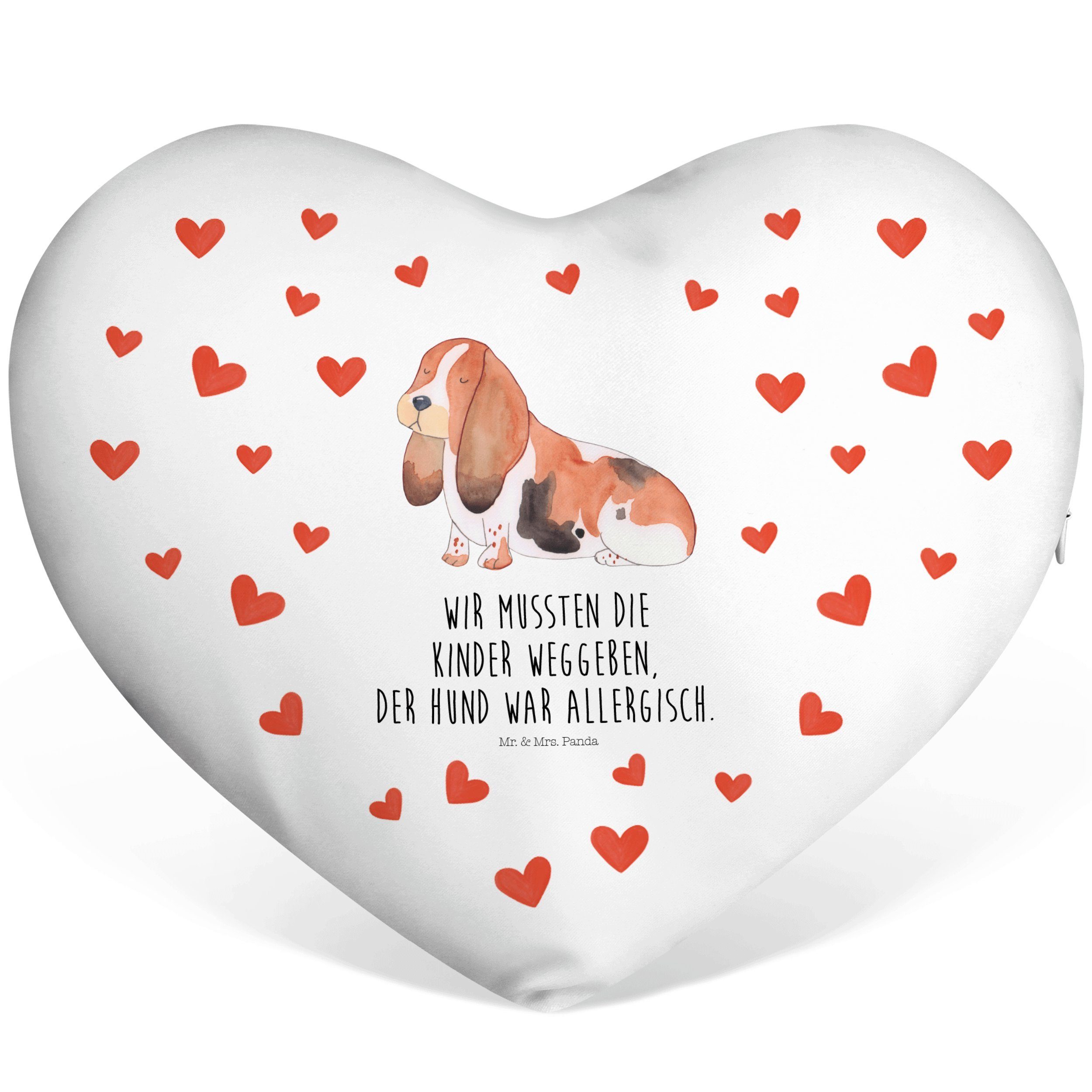 Mr. & Mrs. Panda Dekokissen Hund Basset Hound - Weiß - Geschenk, Herzform, lange Ohren, Kissen, k | Dekokissen
