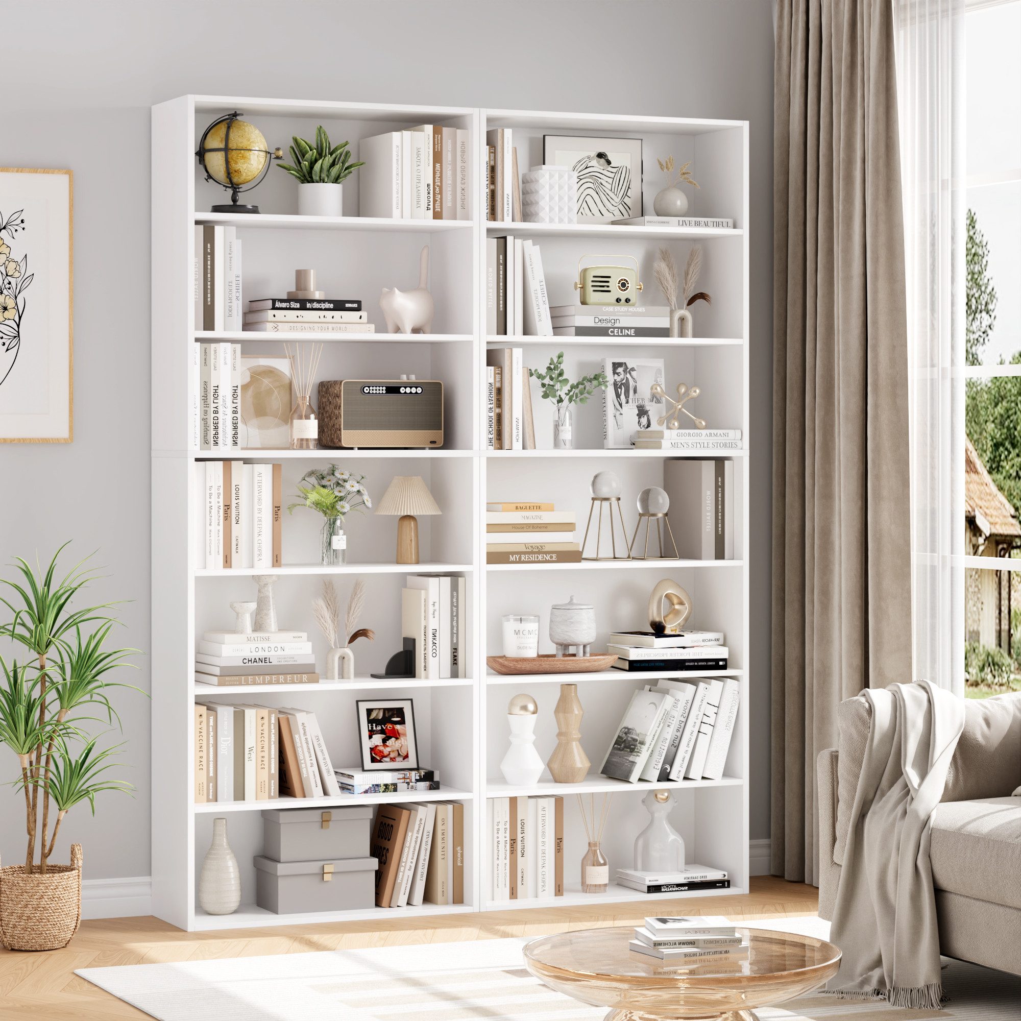 Homfa Bücherregal, 210cm Standregal, Bücherschrank mit 7 Fächern, weiß günstig online kaufen