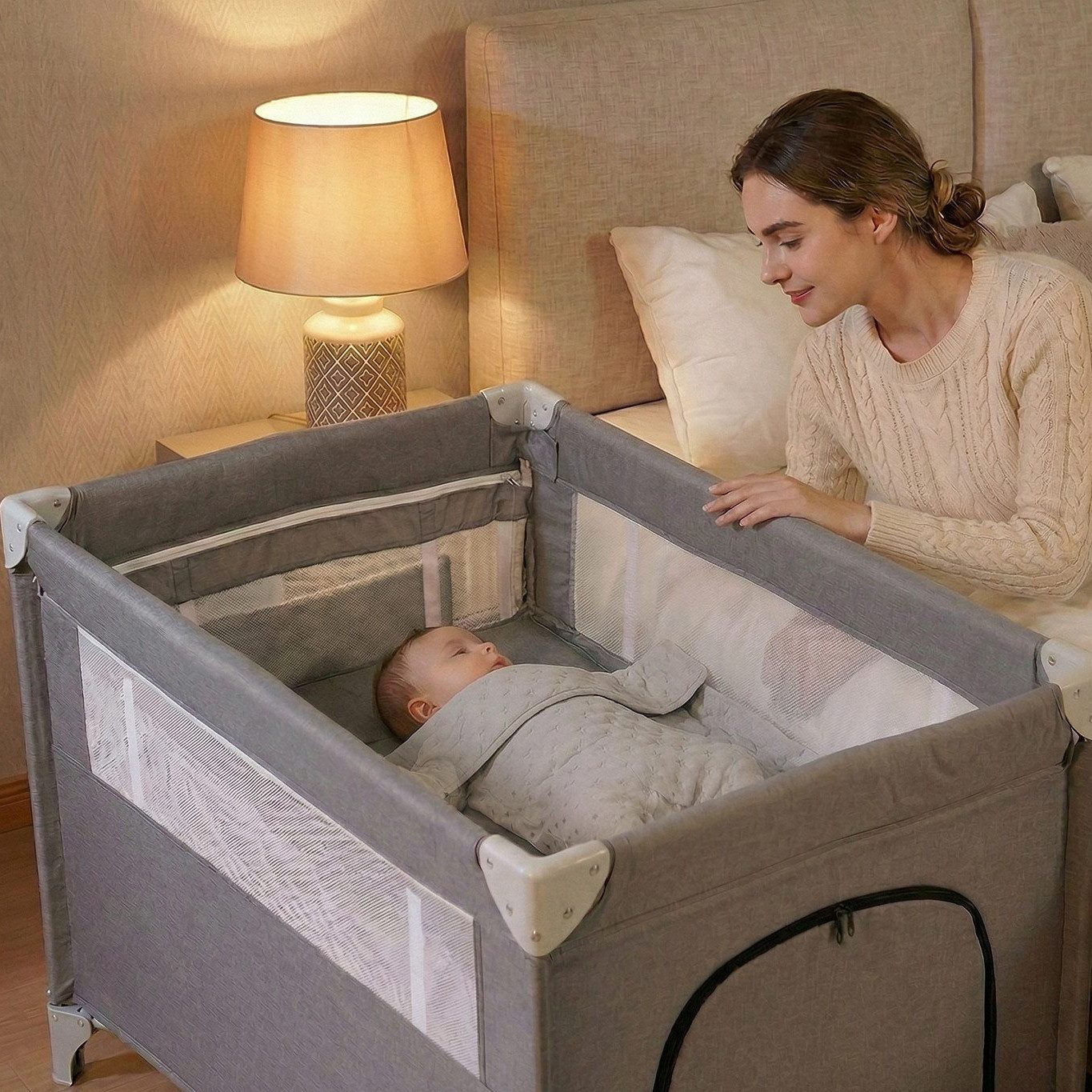 oyajia Beistellbett 2 in 1 Babybett für Neugeborene Rädern, Passend an alle Betten