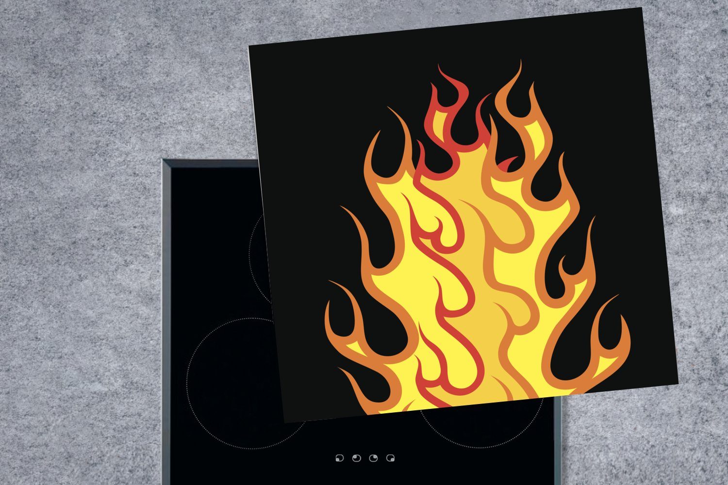 Hintergrund, einer 78x78 Ceranfeldabdeckung, Arbeitsplatte Flamme cm, küche für (1 schwarzem Herdblende-/Abdeckplatte Illustration auf MuchoWow tlg), Vinyl,