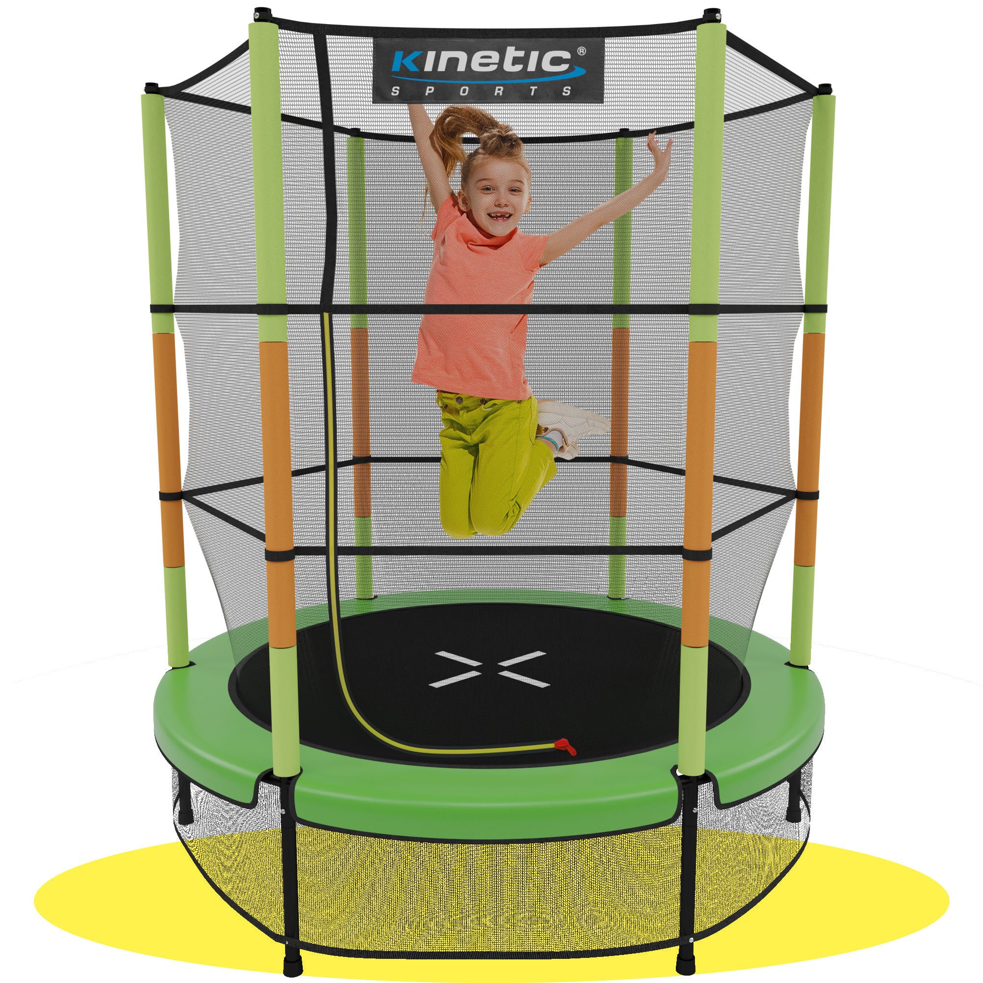 Kinetic Sports Gartentrampolin JUMPER 140, Ø 140 cm, Gummiseil Fun Jumper mit Sicherheitsnetz, Schutzpolster