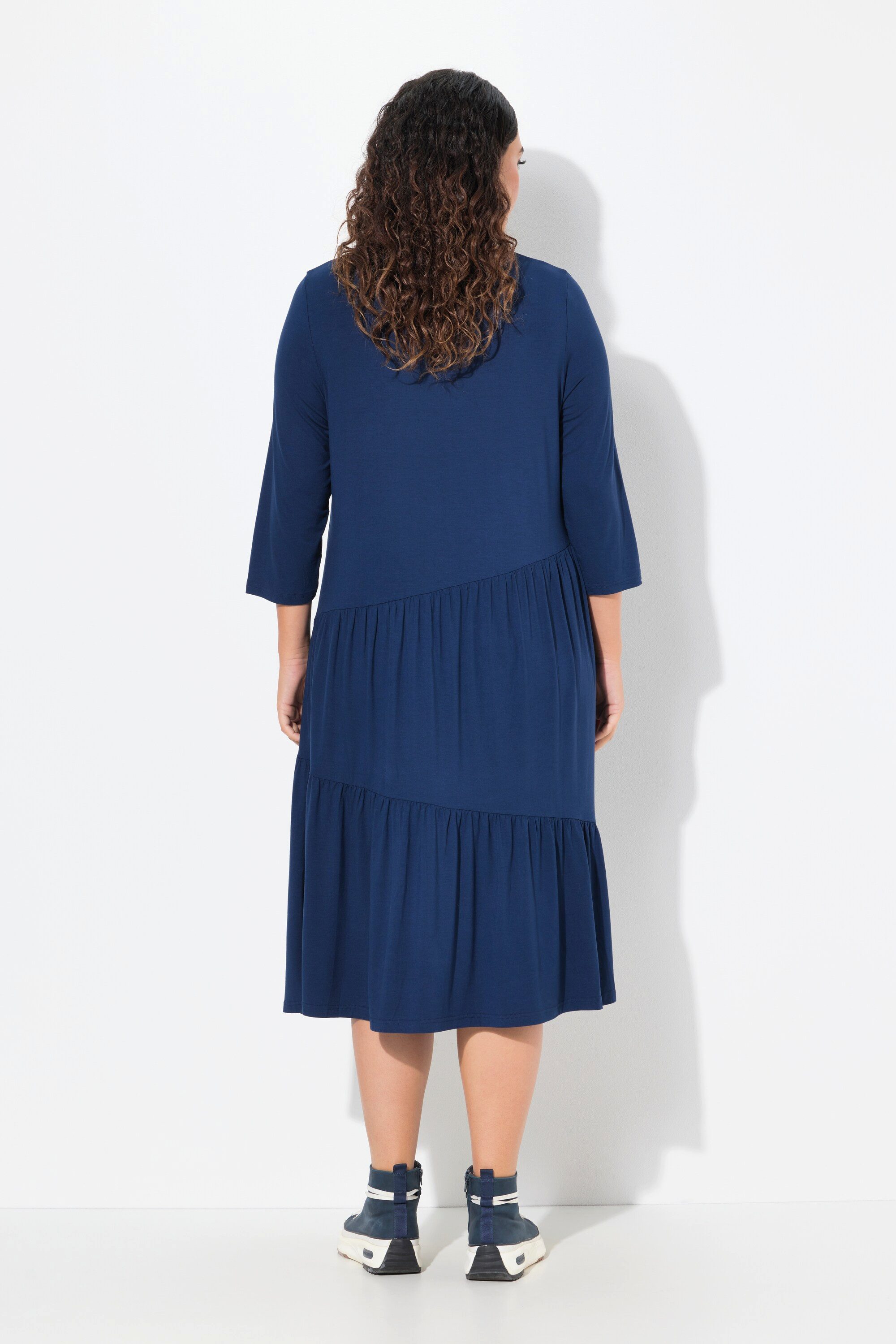 Ulla Popken Midikleid Midikleid Volants A-Linie V-Ausschnitt 3/4-Arm