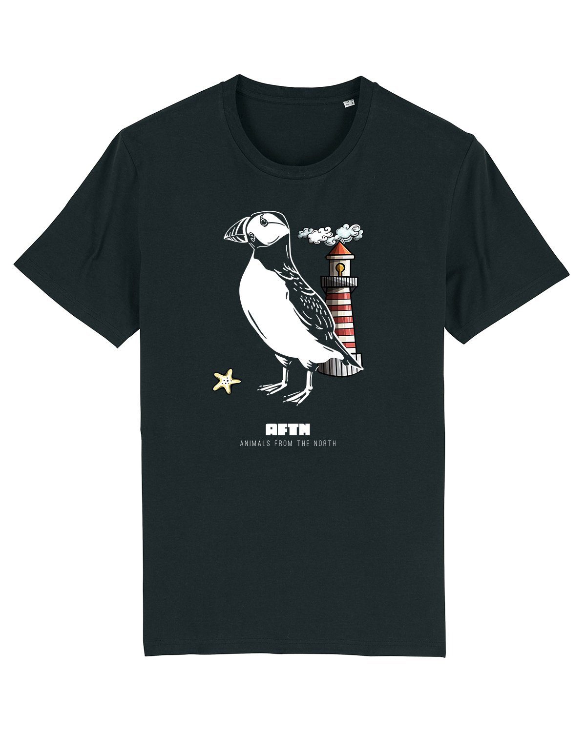 (1-tlg) [#aftn] Papageientaucher Print-Shirt schwarz wat? Apparel
