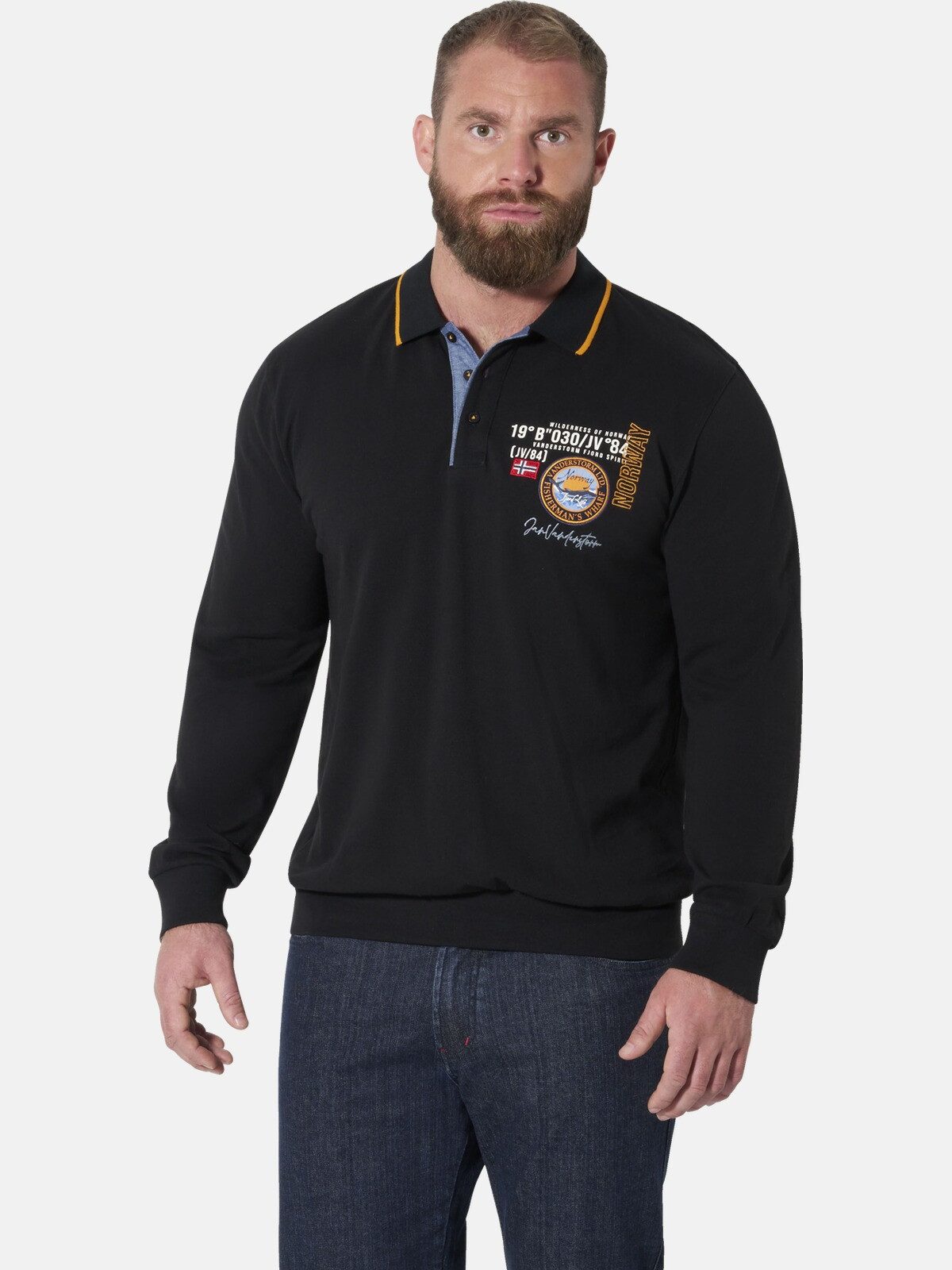Jan Vanderstorm Langarm-Poloshirt LOKI mit Flachstrickkragen