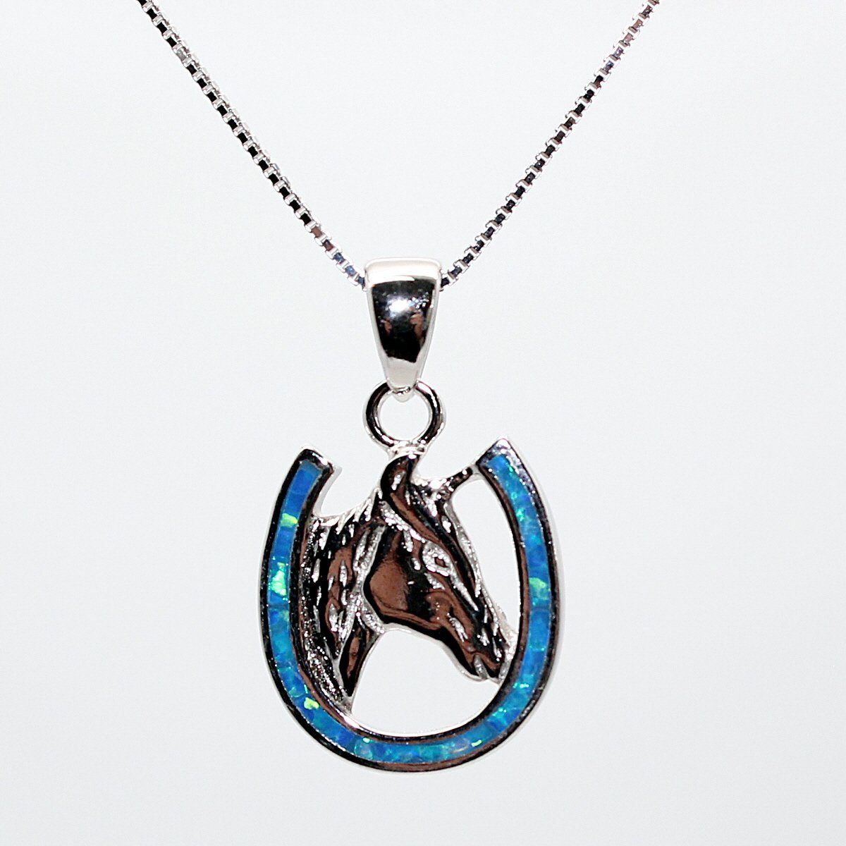 ELLAWIL Kette mit Anhänger Damen Silberkette Hufeisen Anhänger Blau Halskette Mädchen Pferdekopf (Kettenlänge 40 cm, Sterling Silber 925), inklusive Geschenkschachtel