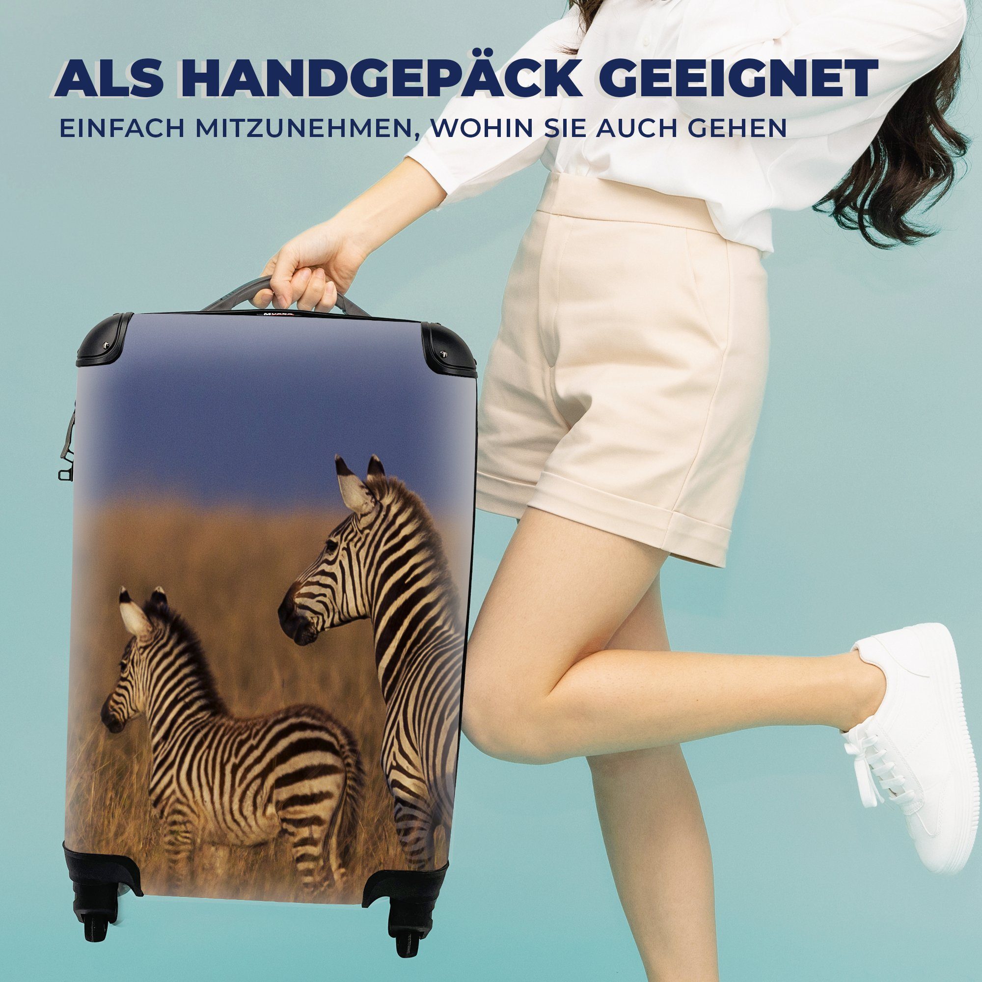 MuchoWow Handgepäckkoffer Mutter Ferien, rollen, Babyzebra, 4 Reisetasche Handgepäck und Rollen, für Reisekoffer Trolley, mit