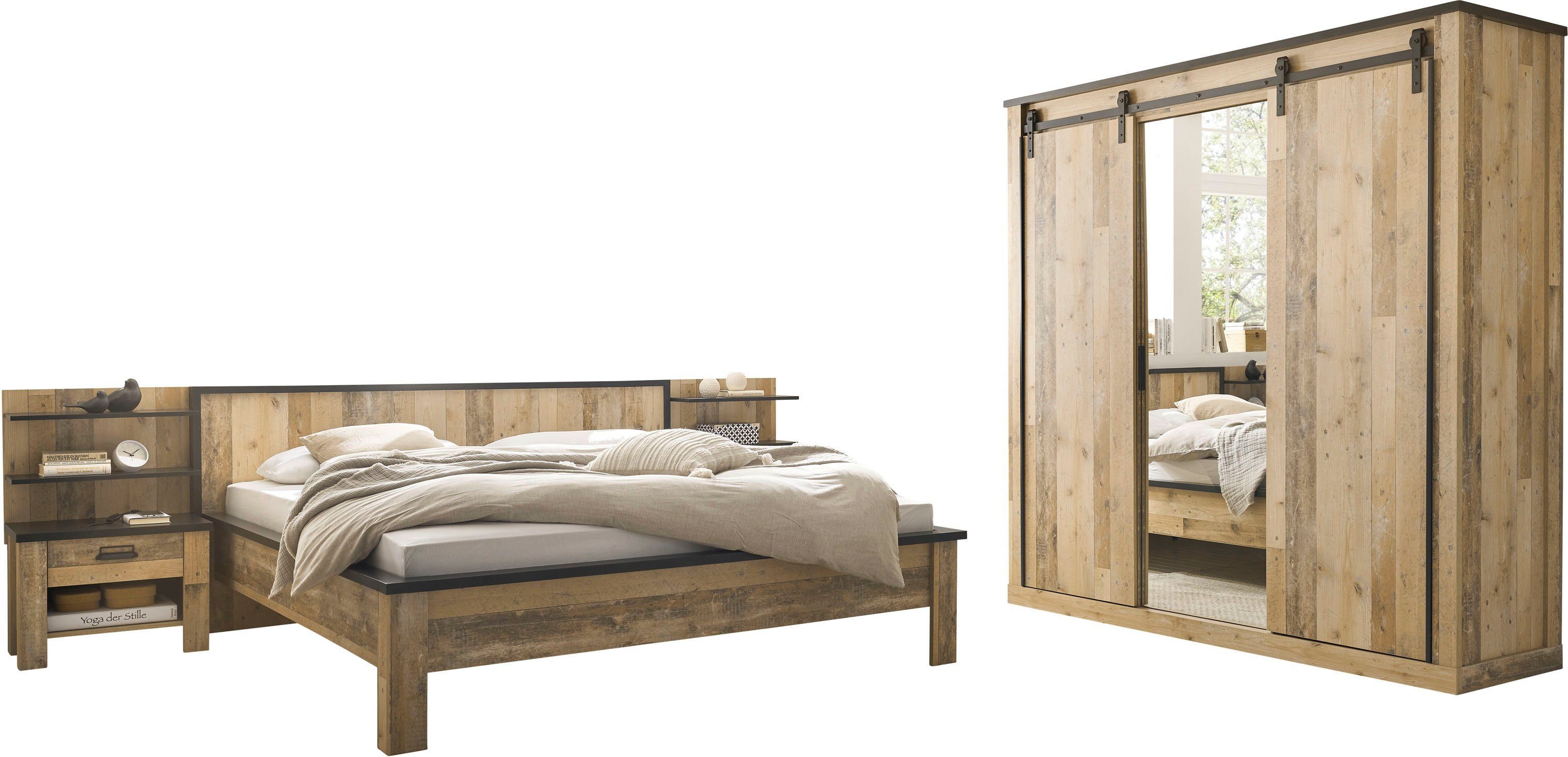 Home affaire Schlafzimmer-Set SHERWOOD, (6-tlg), Liegefläche 180x200cm, Schrank 3-trg. 201cm breit