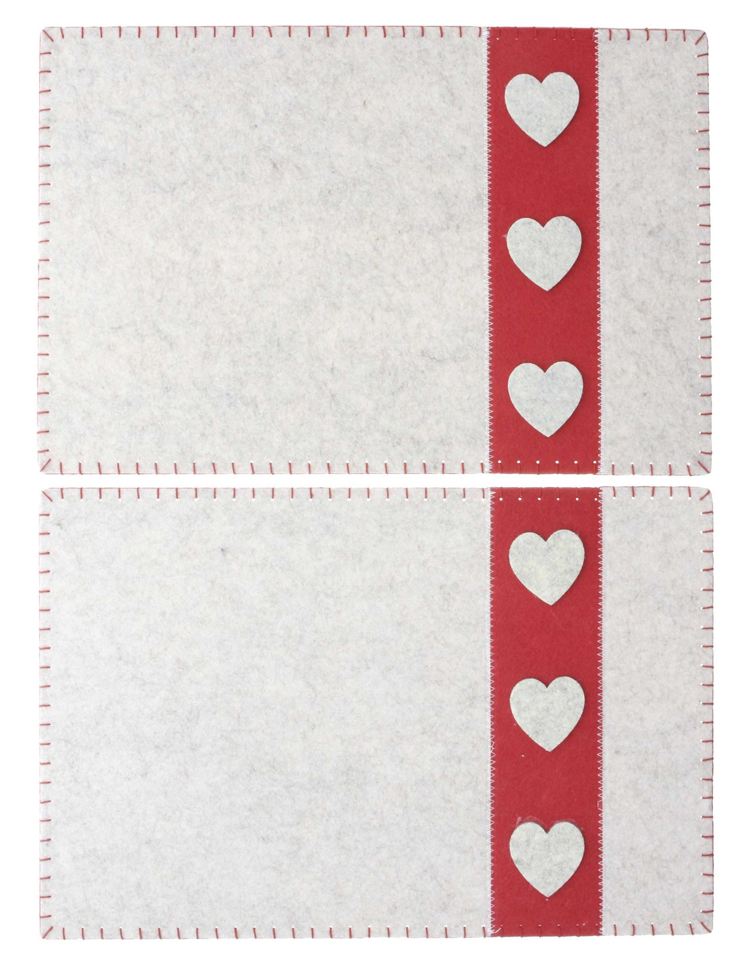 Platzset 2x Platzmatte Herzen Filz beige/rot 45x30cm – Platzset