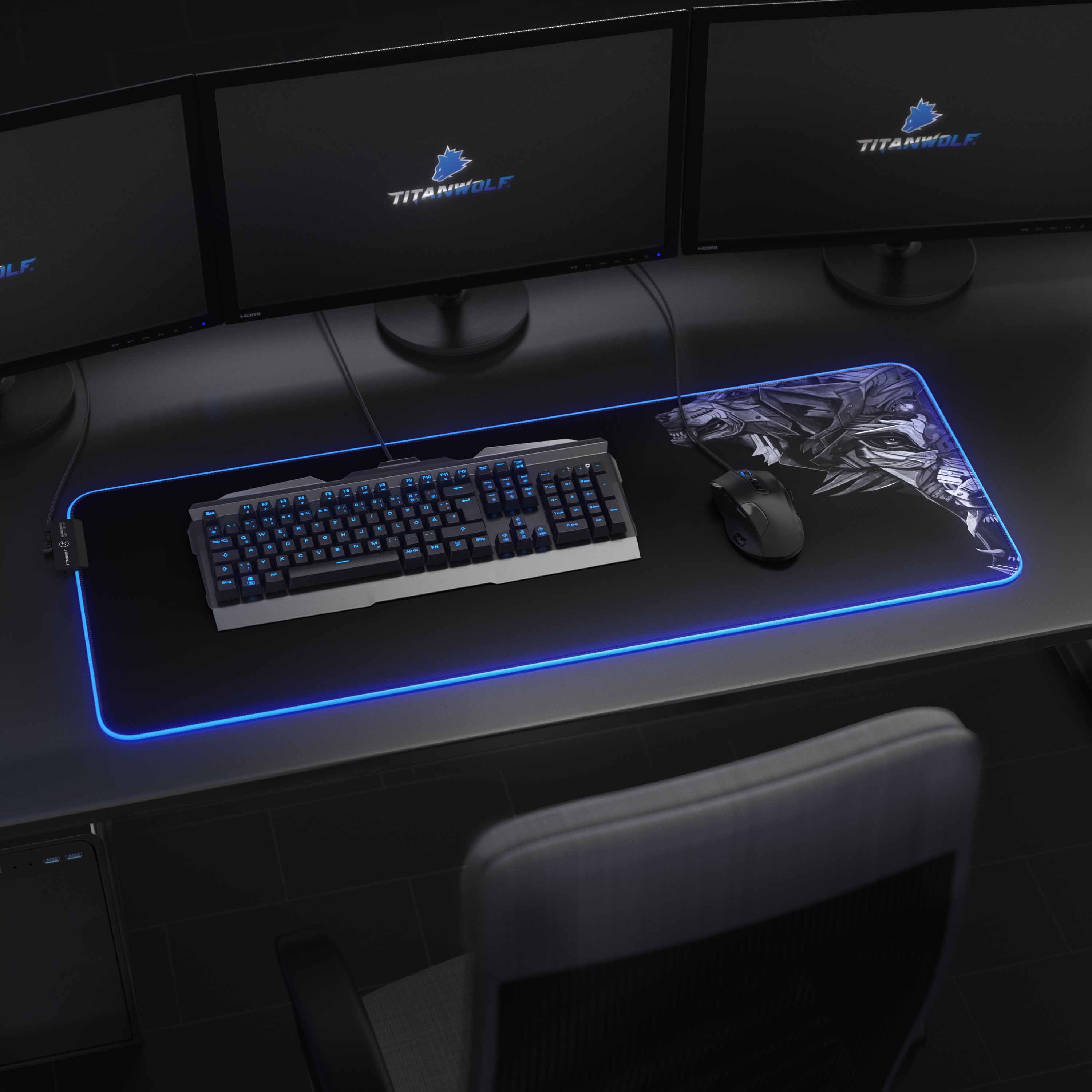 Titanwolf Gaming Mauspad RGB Mousepad 800 x 300 x 3 mm, LED Multi Color XL Tischunterlage, rutschfest, abwaschbar, Geschwindigkeit & Präzision, Titanwolf