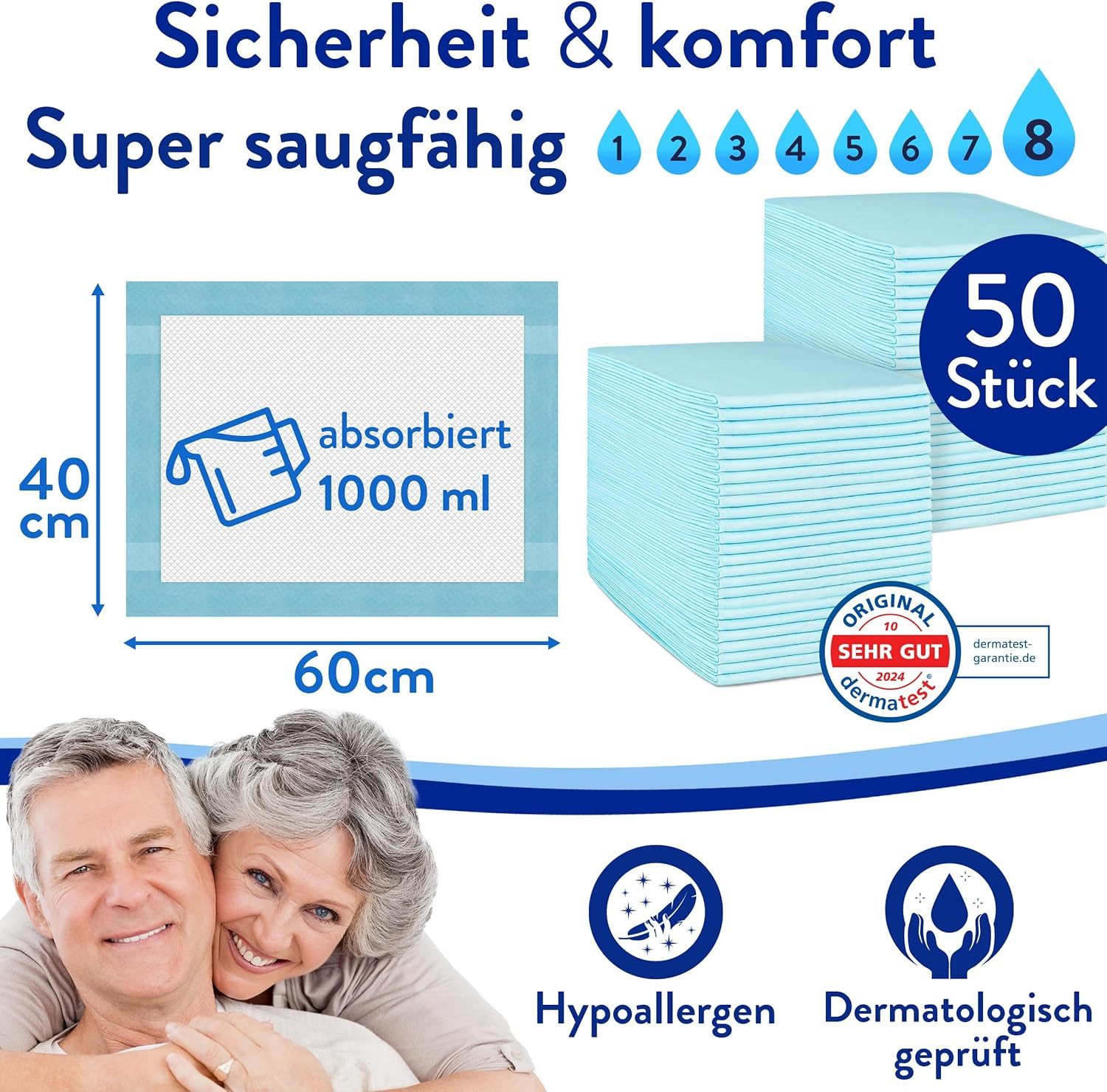 Inkontinenzauflage Bettunterlage mit Fixierstreifen, saugstarke Inkontinenzunterlage Harmony Care, rutschfeste Inkontinenzunterlage Einweg – Bild 4 von 5
