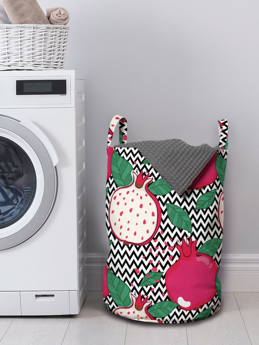 Abakuhaus Griffen skandinavisch Wäschekorb Wäschesäckchen Kordelzugverschluss mit Waschsalons, Granatapfel für Zigzags