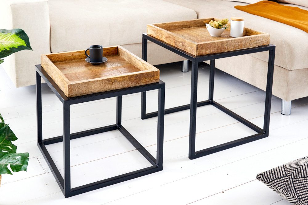 riess-ambiente Beistelltisch SERVITEUR 45cm natur / schwarz (Set, 2-St., 2x Beistelltisch), Wohnzimmer · Mango-Massivholz · Metall · lackiert · Industrial Design