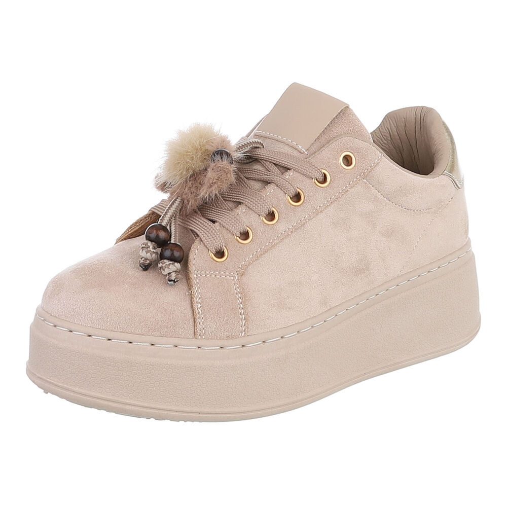 Ital-Design Damen Plateau-Schnürschuh mit Bommel und Zierdetails Sneaker (92355307) Keilabsatz/Wedge Sneakers Low in Hellbraun