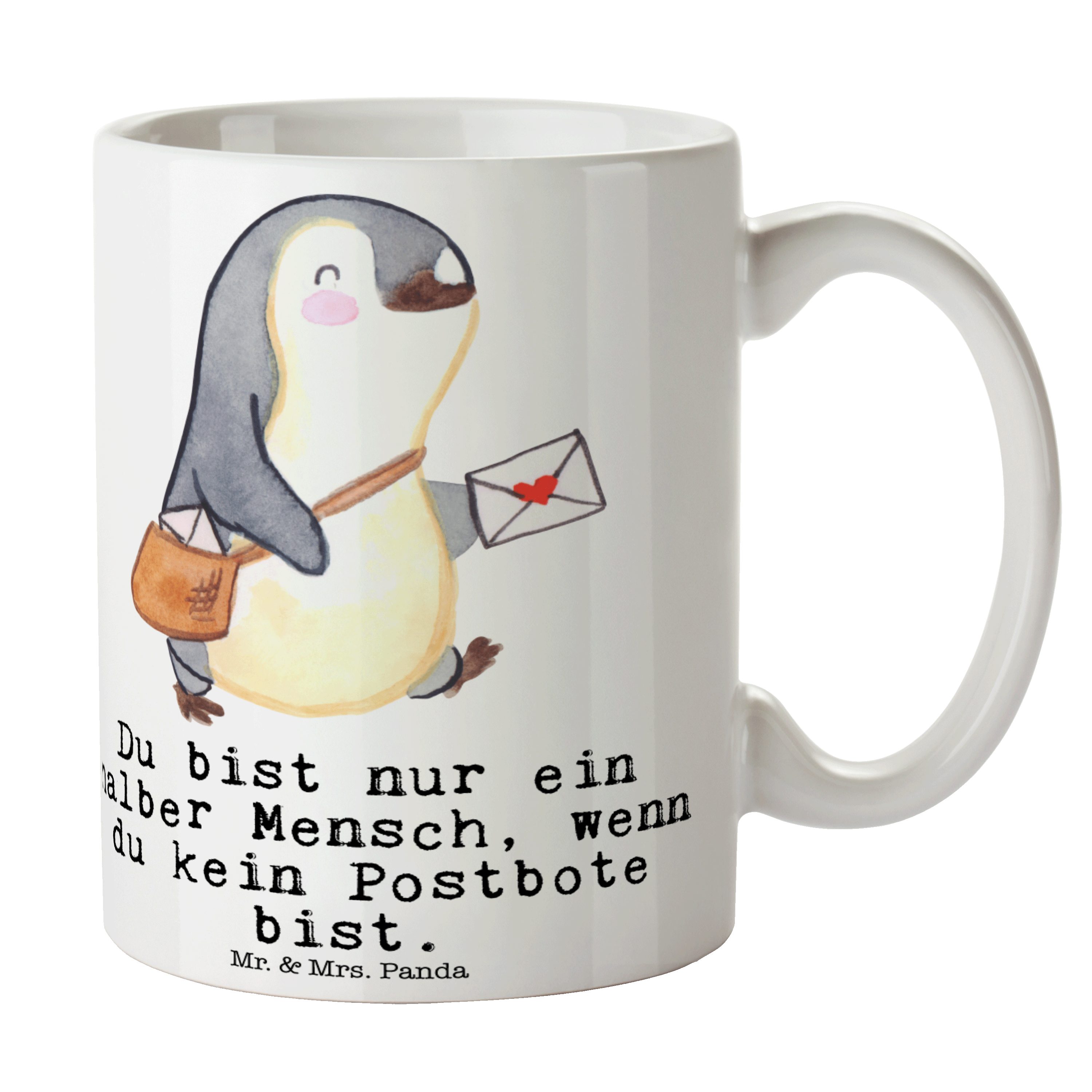 Mr. & Mrs. Panda Tasse Postbote mit Herz - Weiß - Geschenk, Briefträger, Teetasse, Tasse, Be, Keramik