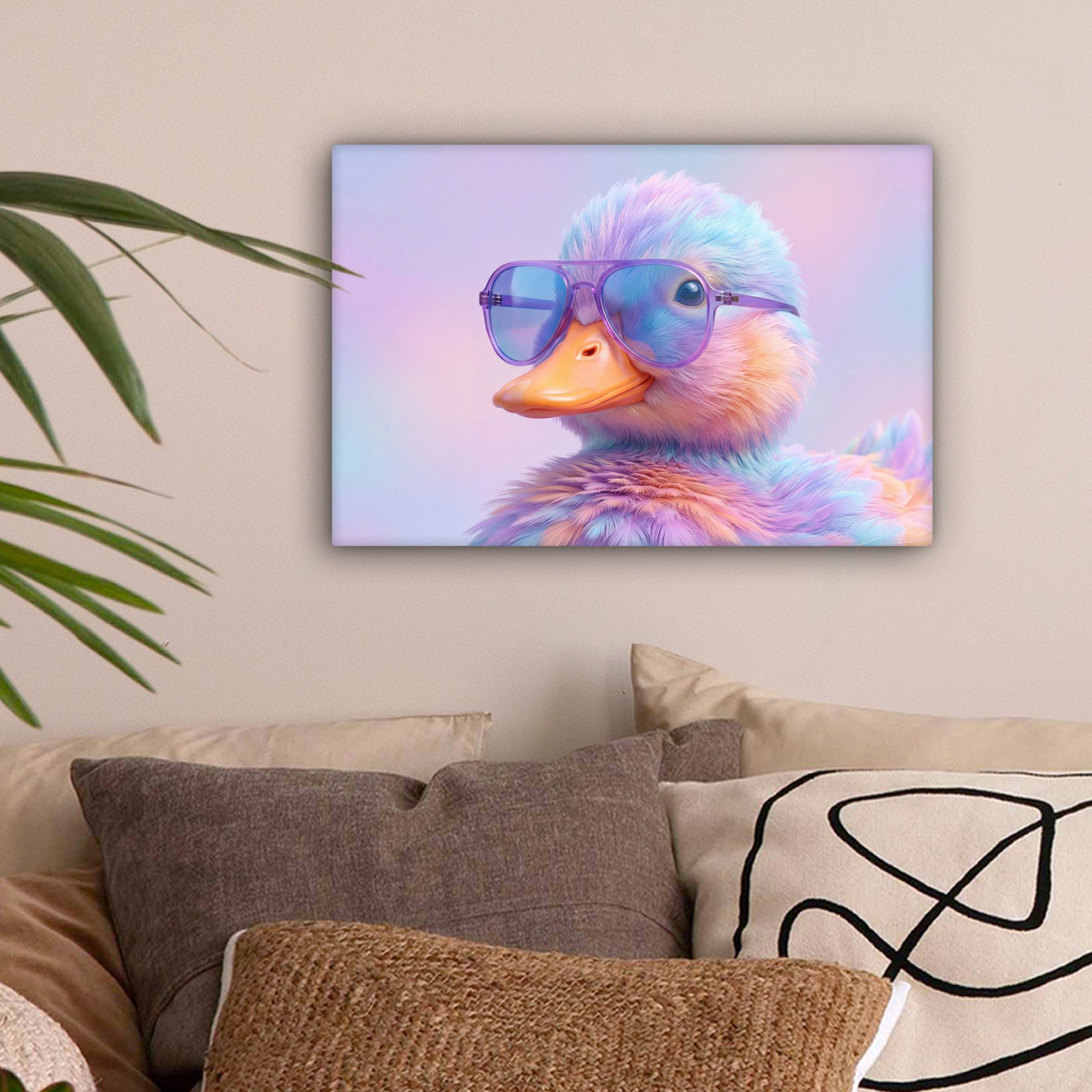 OneMillionCanvasses® Leinwandbild Ente - Brille - Pastell, Fotodruck (1 St), Leinwand Bilder Klein, Wand Dekoration Aesthetic 30x20 cm