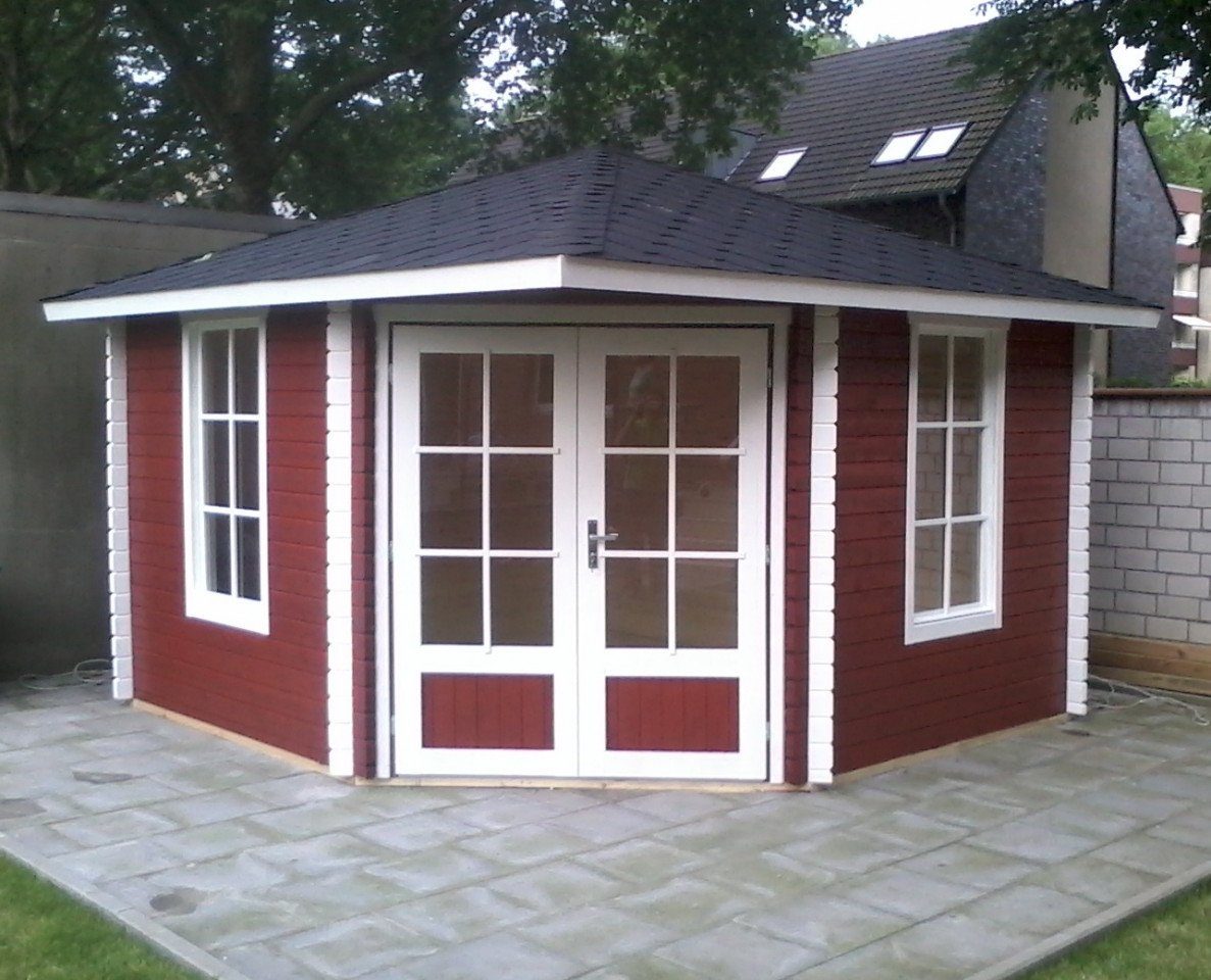 Finn Art Blockhaus Gartenhaus 4x4m Holz 5-Eck Norwegen 8 in 40mm Wandstärke, BxT: 400x400 cm, ohne Fußboden, ohne Dacheindeckung