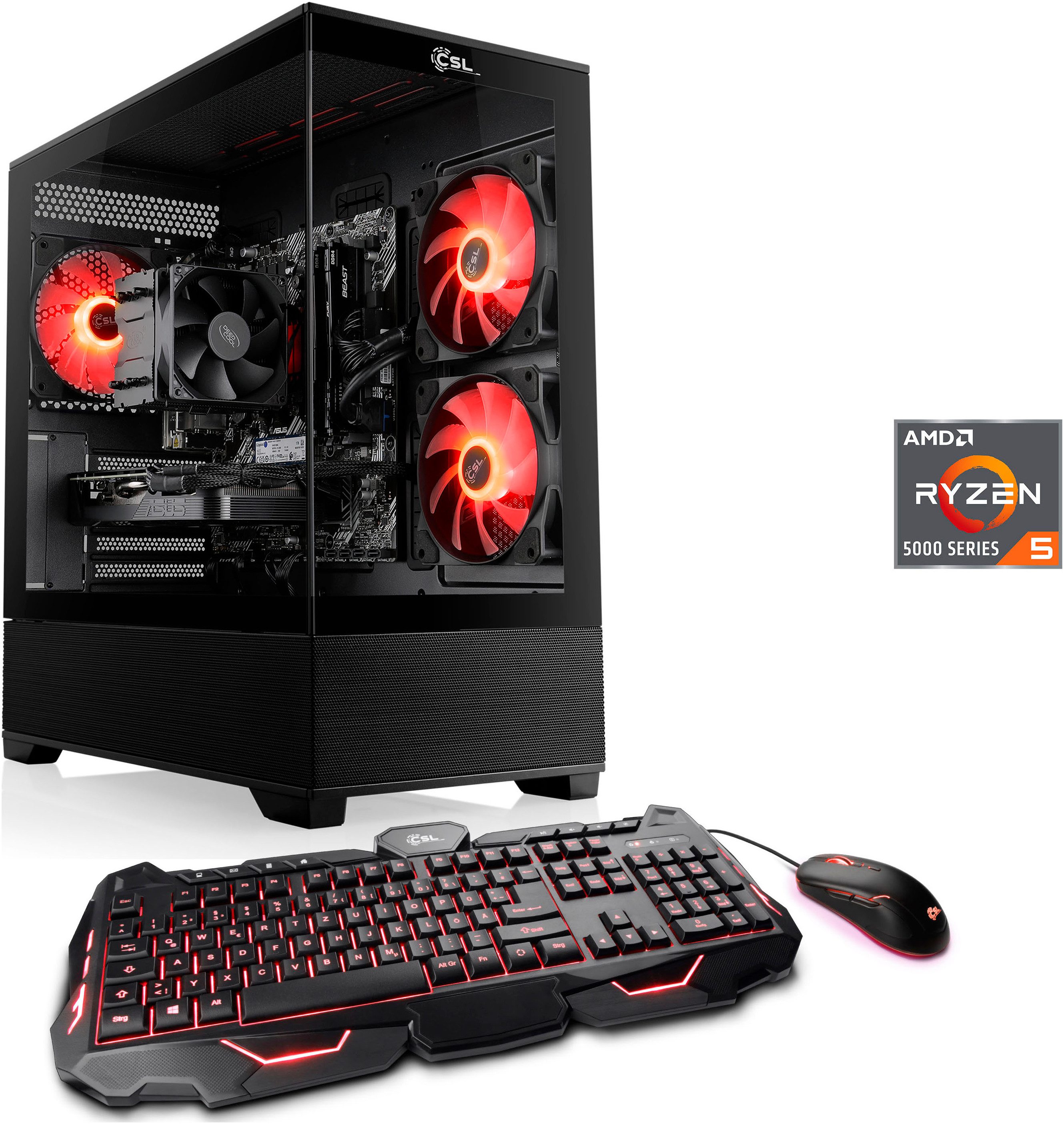 CSL AeroVision V24285 Gaming-PC (AMD Ryzen 5 5500, Radeon RX 9070 XT, 32 GB RAM, 1000 GB SSD, Luftkühlung)