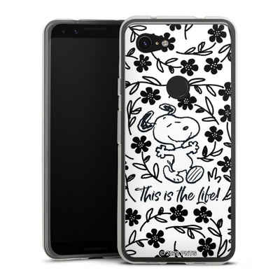 DeinDesign Handyhülle Peanuts Blumen Snoopy Snoopy Black and White This Is The Life, Google Pixel 3a Silikon Hülle Bumper Case Handy Schutzhülle