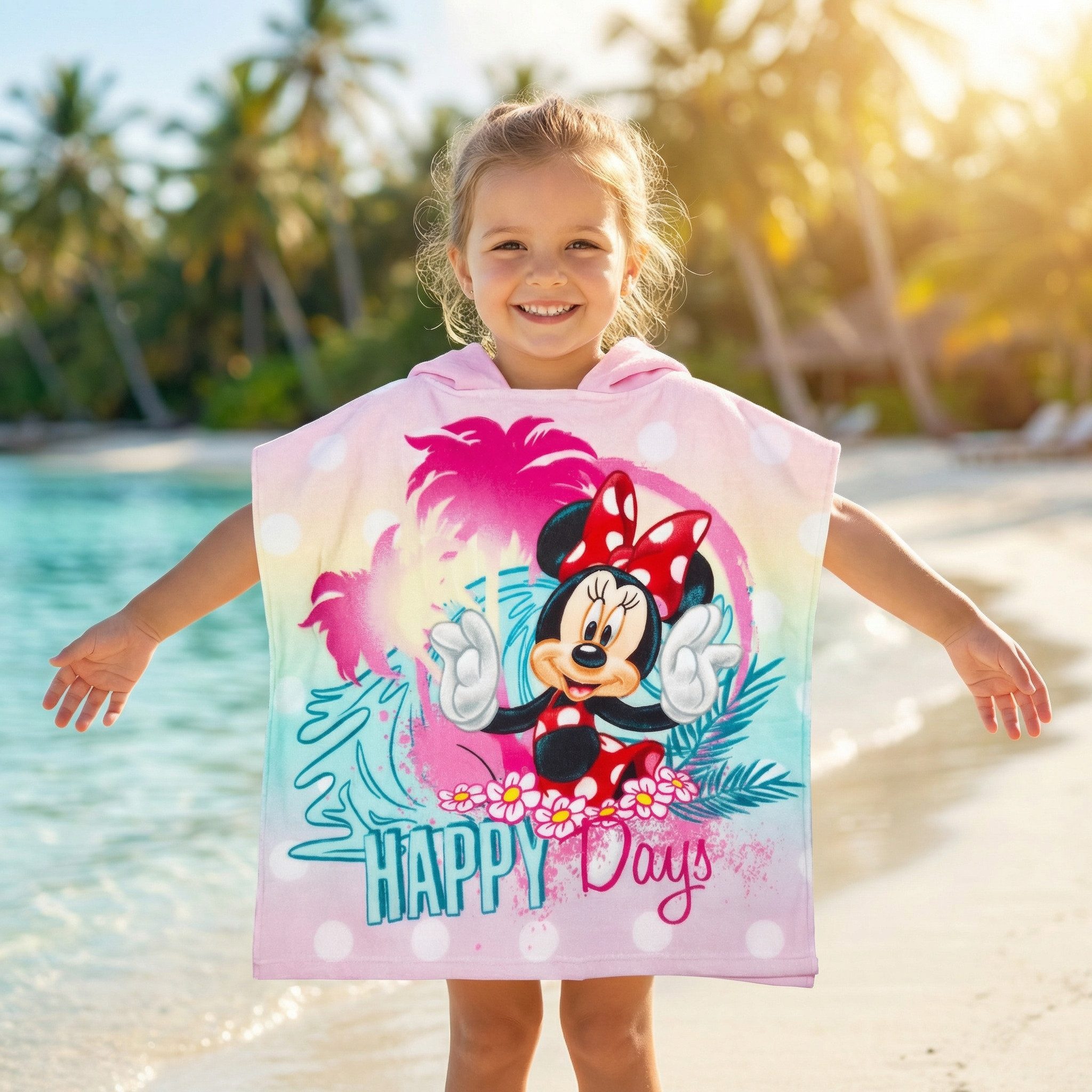 Disney Badeponcho Disney Minnie Maus Kinder Mädchen Mikrofaser Poncho 55x110 cm, Polyester, Kapuze